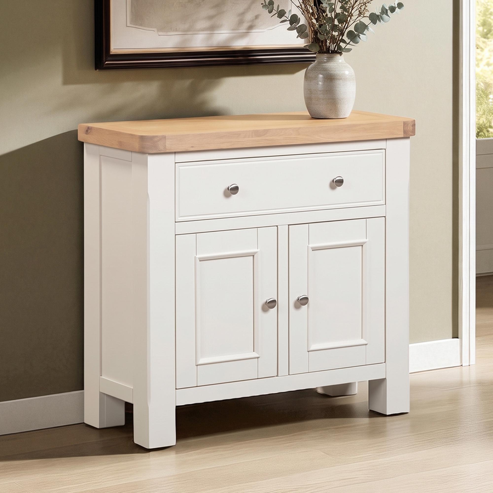 Windsor White Painted 2 Door 1 Drawer 85cm Compact Sideboard