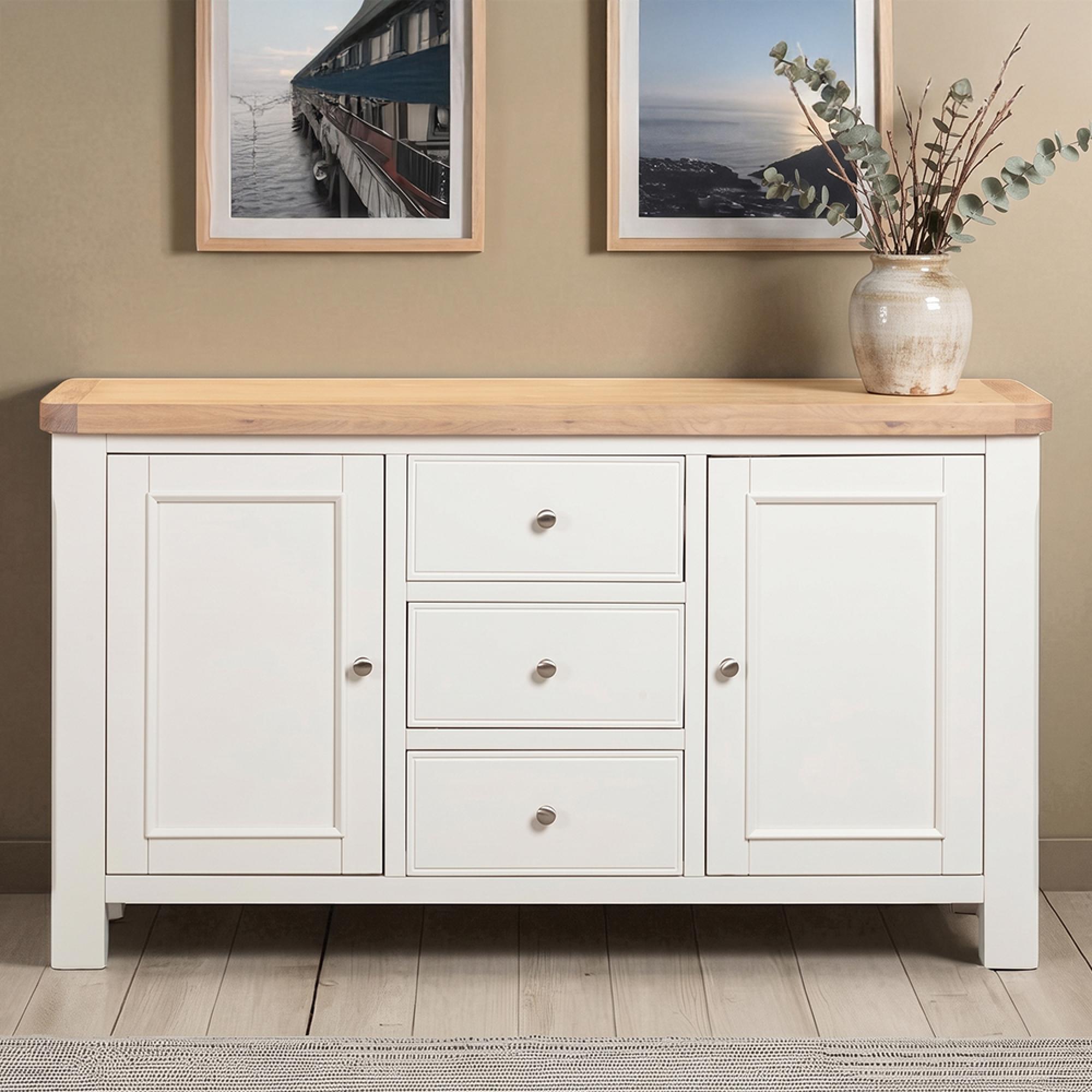 Windsor White Painted 2 Door 3 Drawer 150cm Medium Sideboard