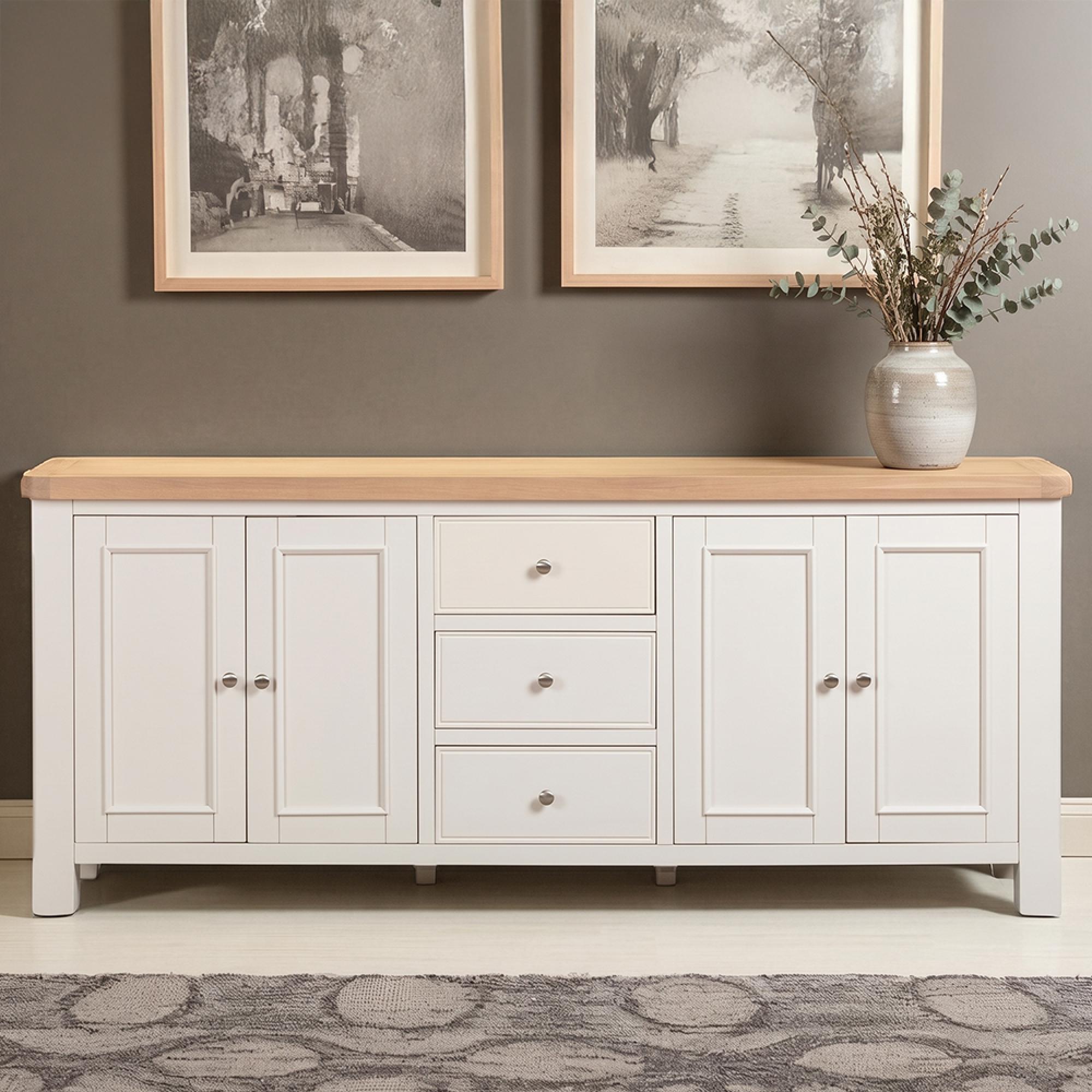 Windsor White Painted 4 Door 3 Drawer 200cm Extra Large Sideboard