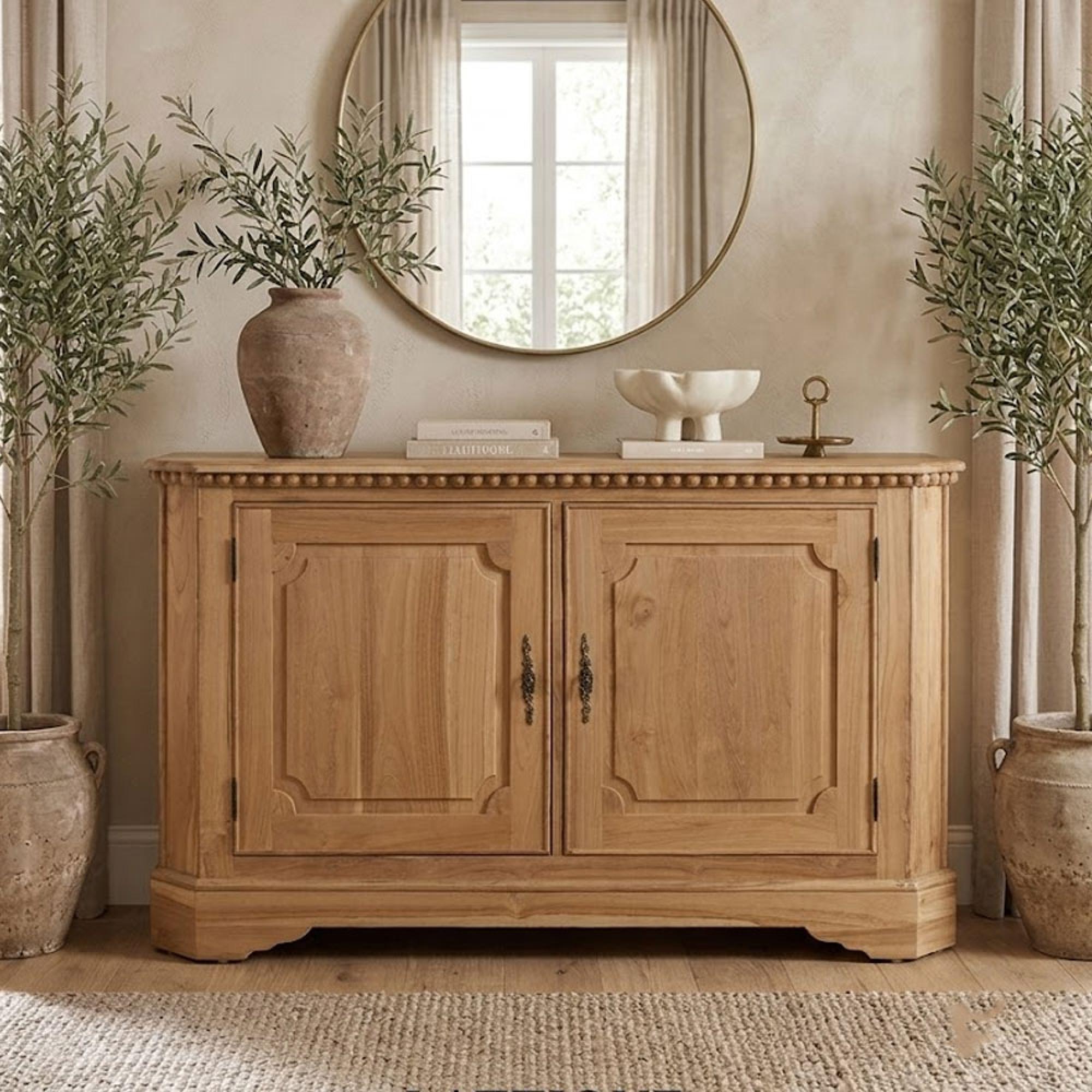 Siral Natural Teak Wood 150cm 2 Door Medium Sideboard