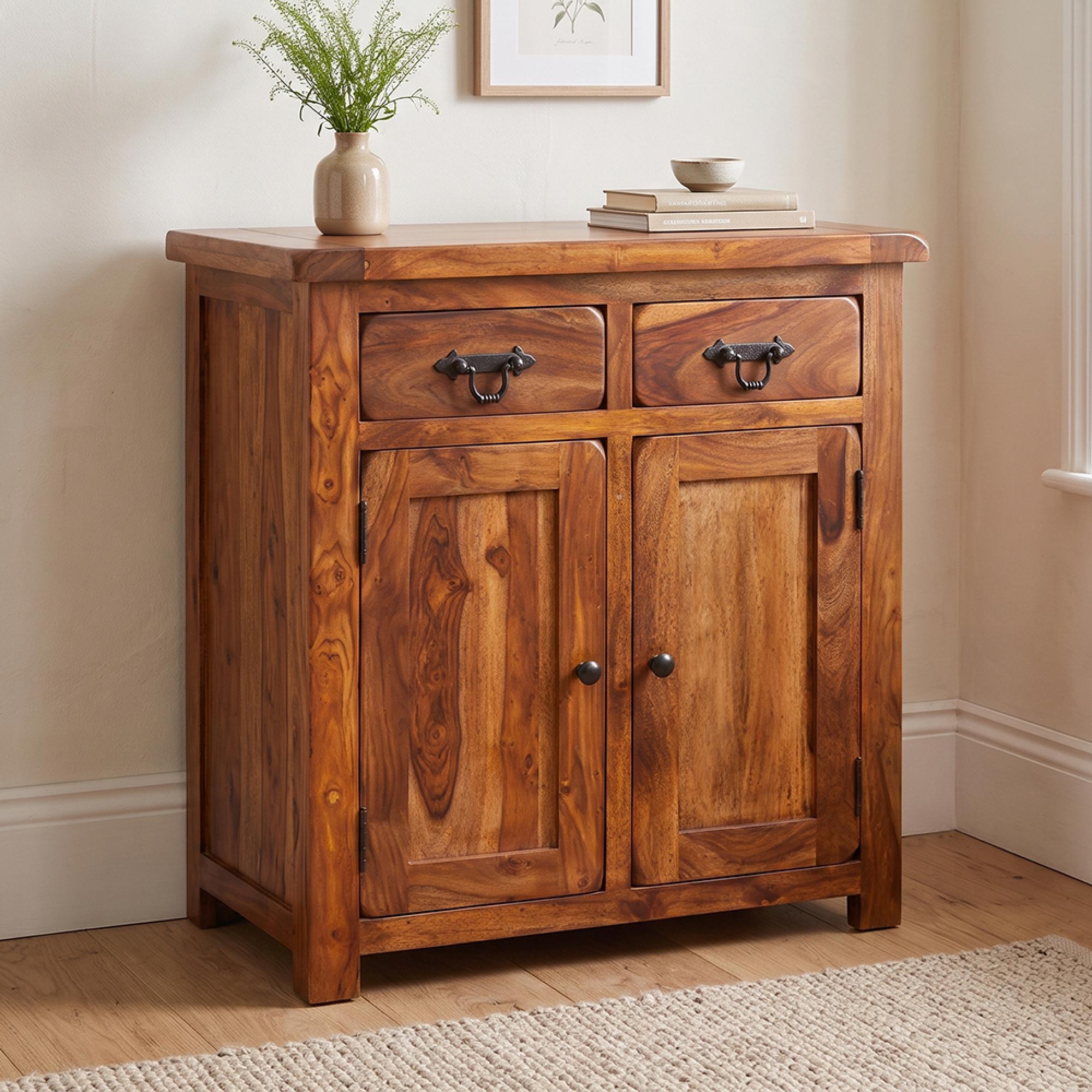 Vellar Sheesham Wood 75cm 2 Door 2 Drawer Compact Sideboard