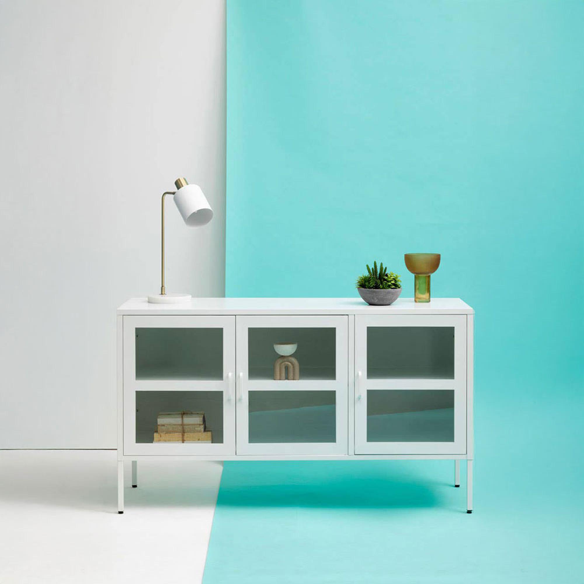 Acier Metal Medium Sideboard - 3 Door - White - 140cm