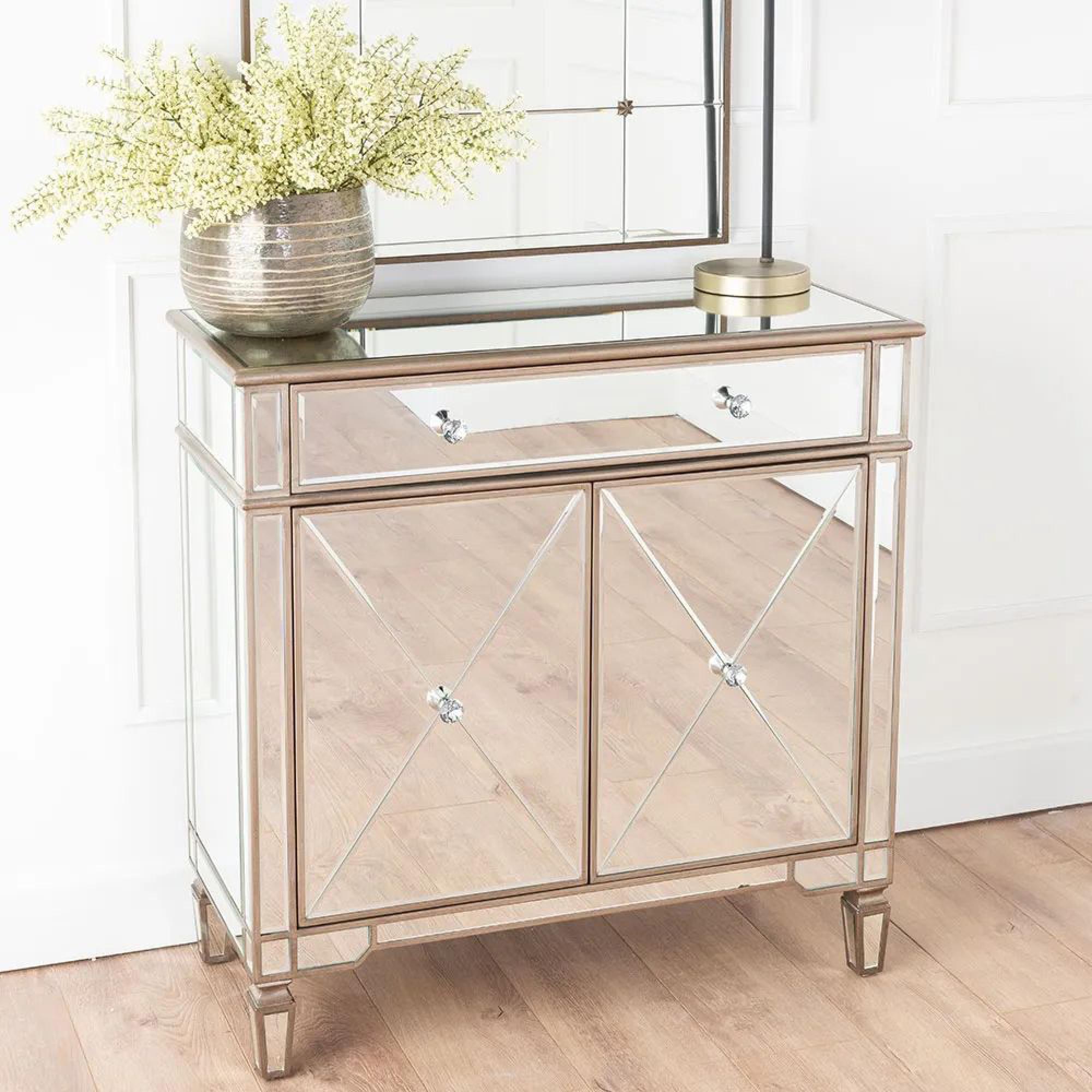 Antoinette Small Sideboard - 90cm - 2 Door - Mirrored - Champagne Trim
