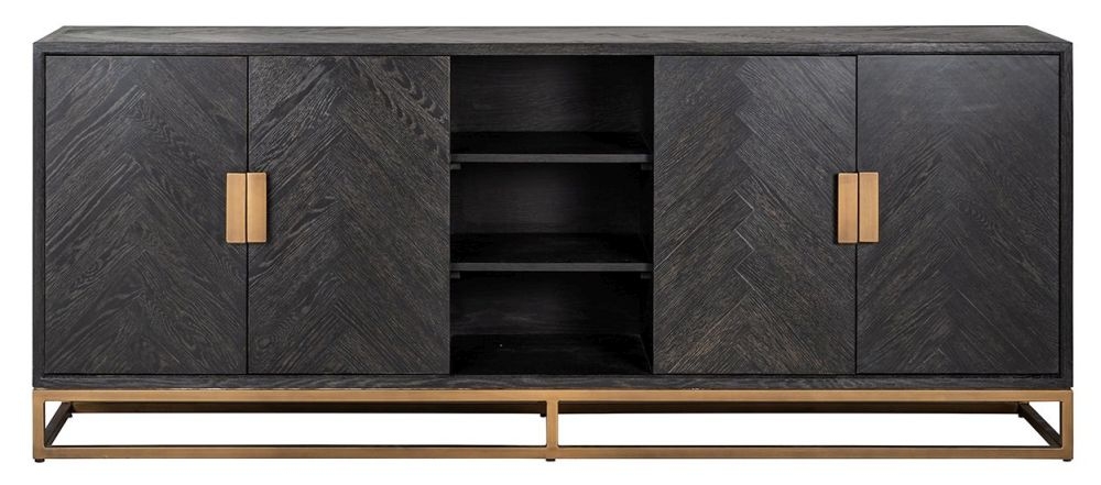 Blackbone Black and Brass 4 Door Extra Large Sideboard - 225cm