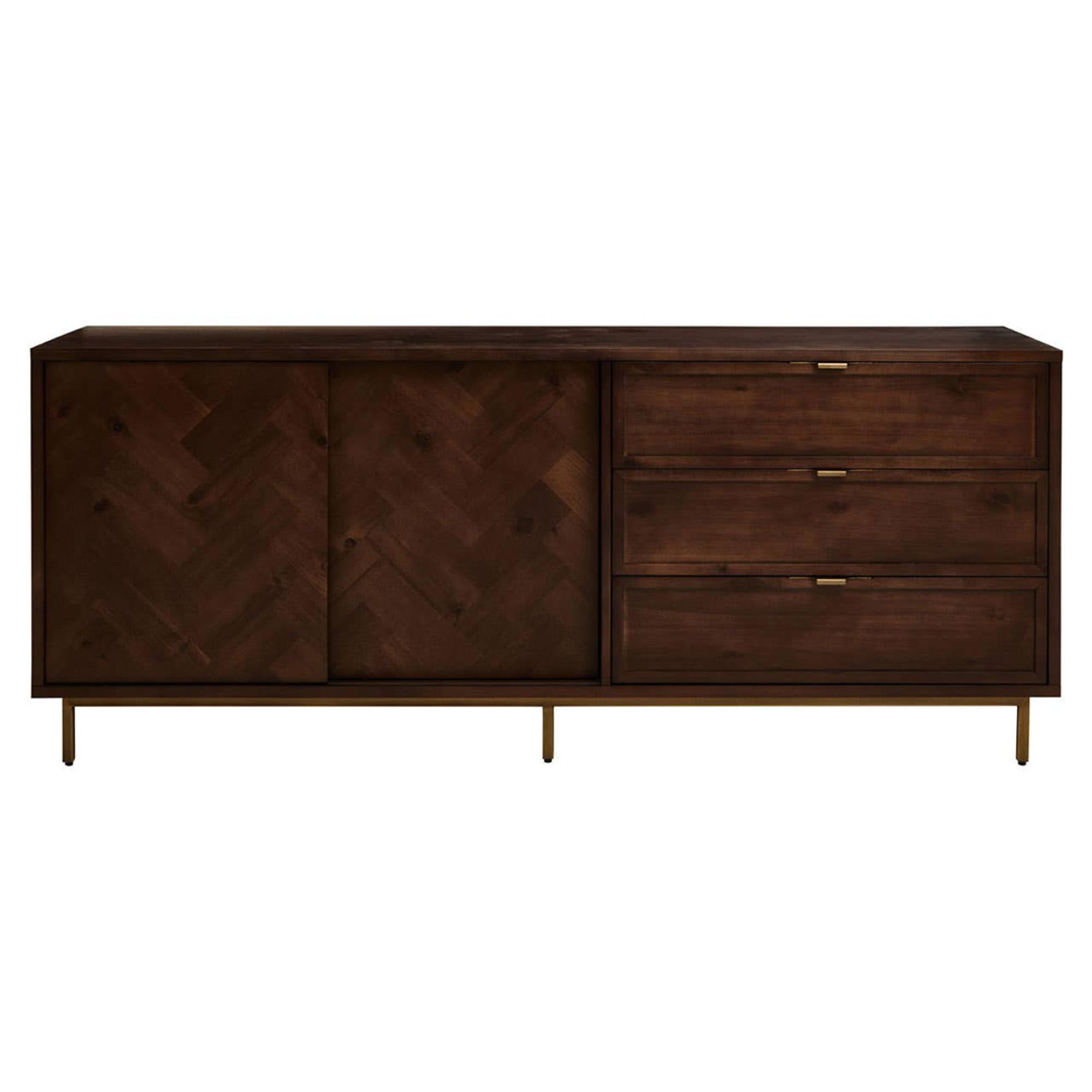 Brando Sideboard - Herringbone - 2 Door - Extra Large - 180cm - Dark Brown