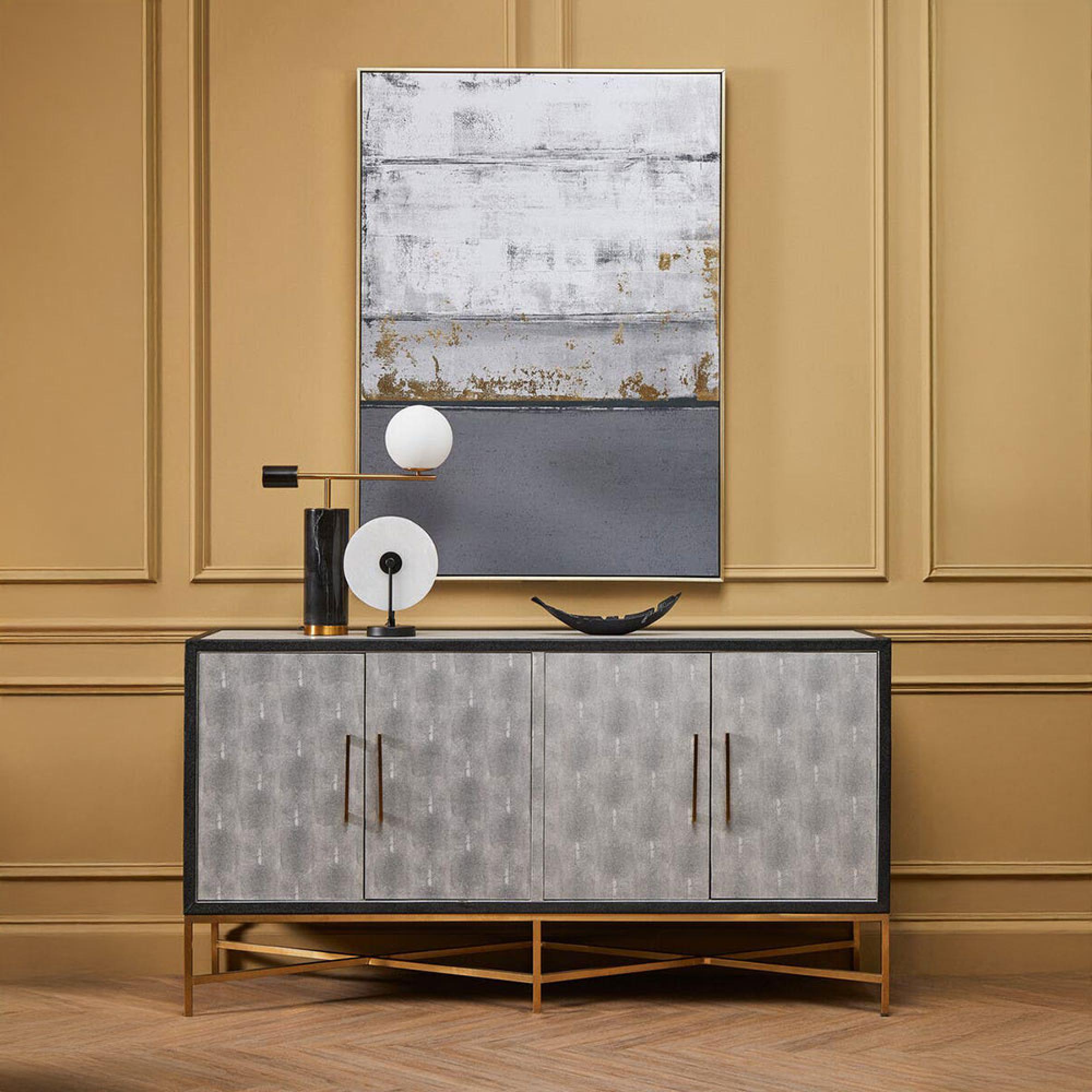 Cadio Sideboard - 4 Door - Extra Large - 184cm - Grey Faux Shagreen with Gold Legs