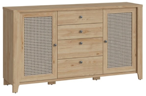 Cestino Sideboard - 2 Door - 4 Drawer - Large - Oak and Rattan