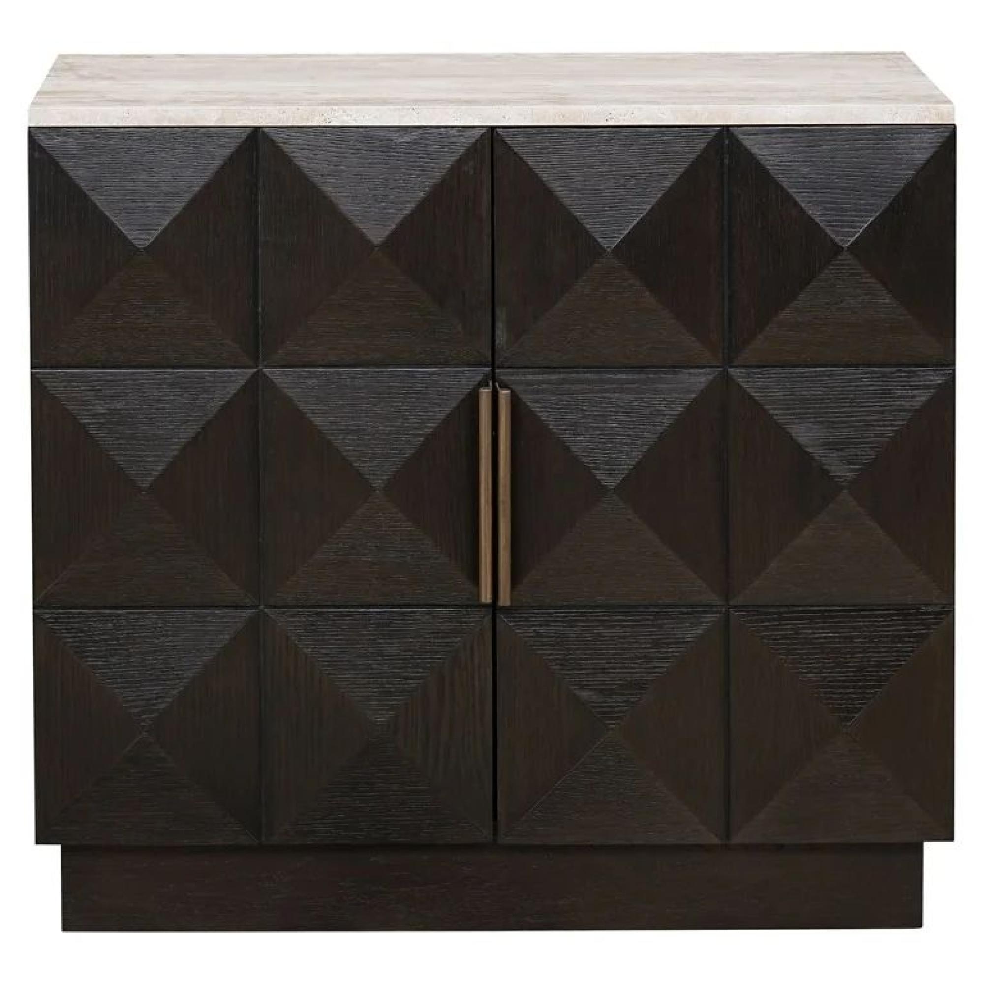 Claremont Dark Wood 2 Door Small Geometric Sideboard with Travertine Top