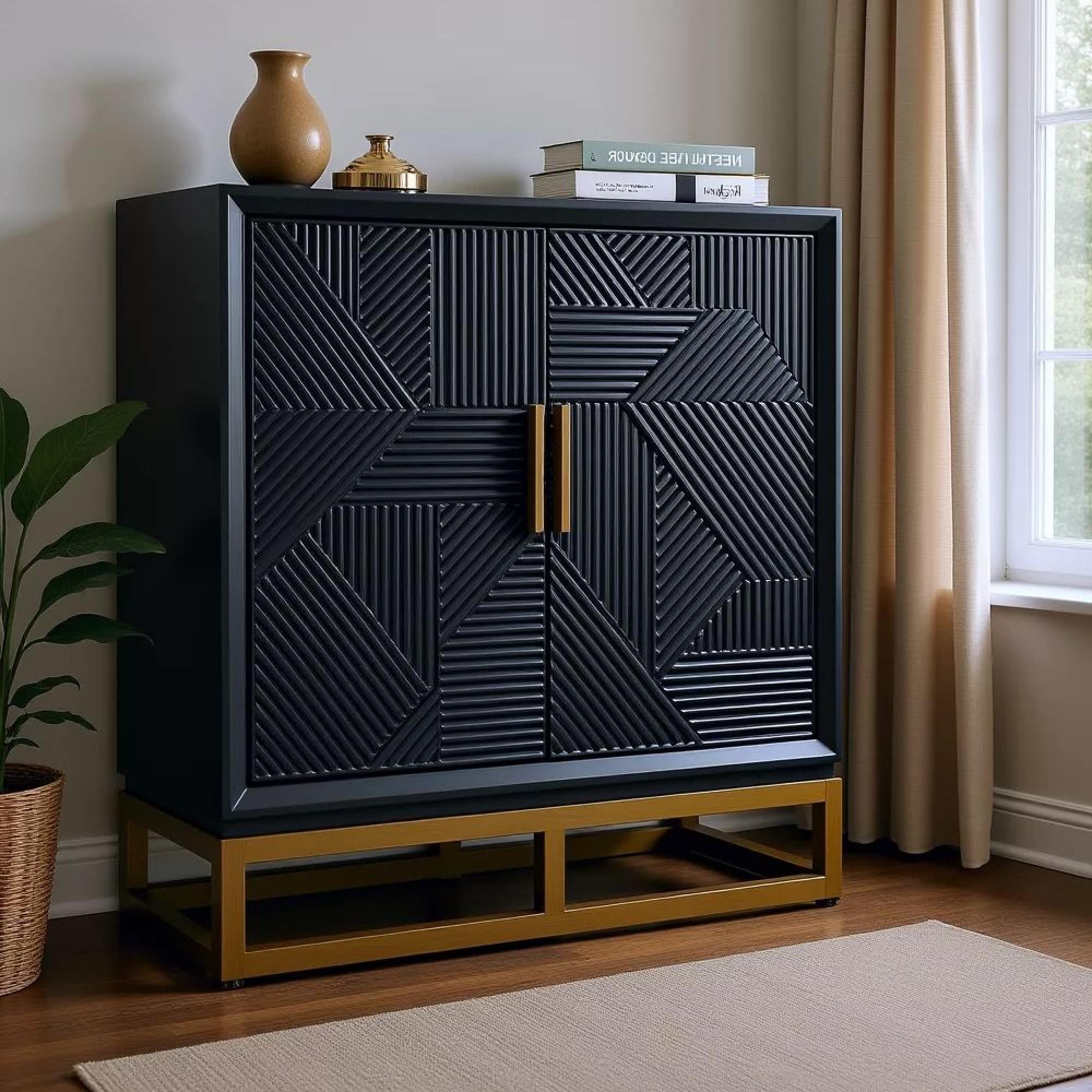 Clearance - Derrys Orlando Sideboard - 2 Door - Small - Black Geometric Design - D641