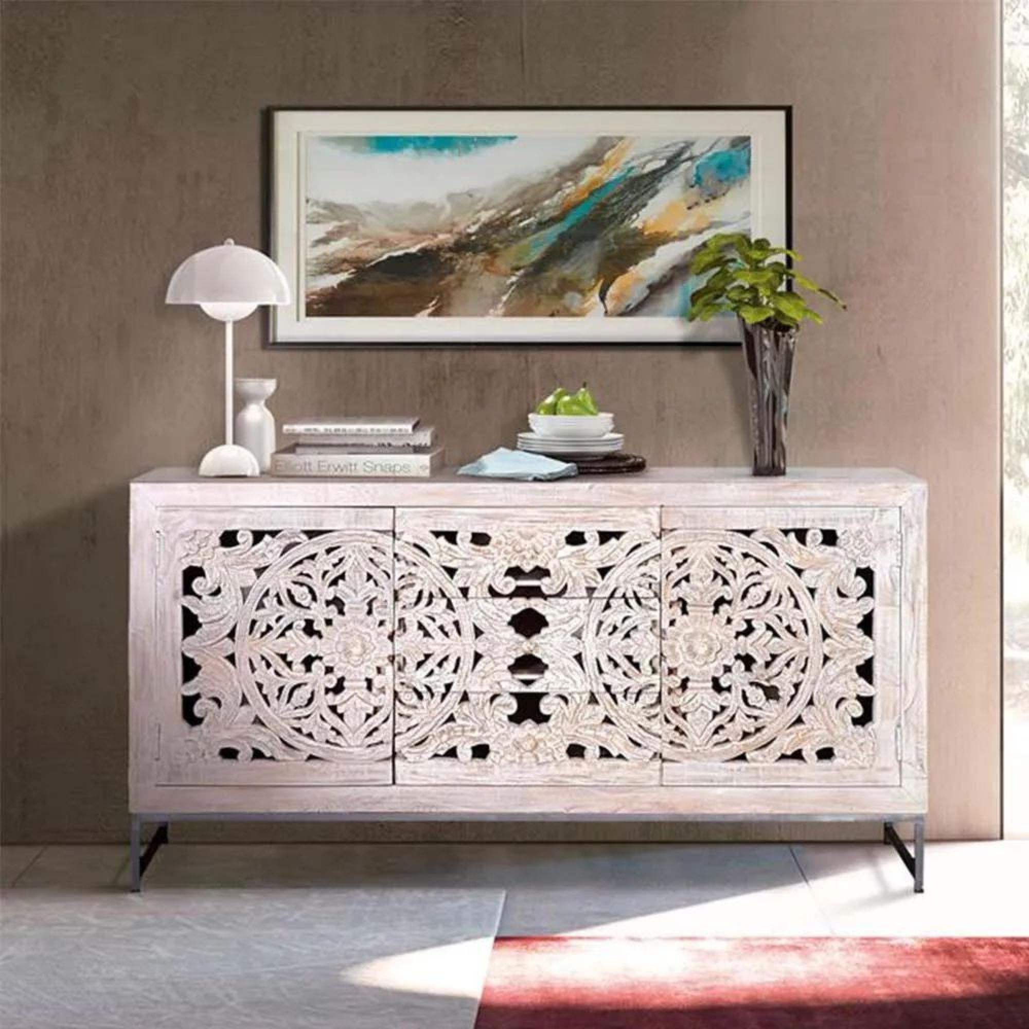 Clearance - Quintana Sideboard - Washed Carved - Mango Wood - 2 Door - Medium - 150cm - A417