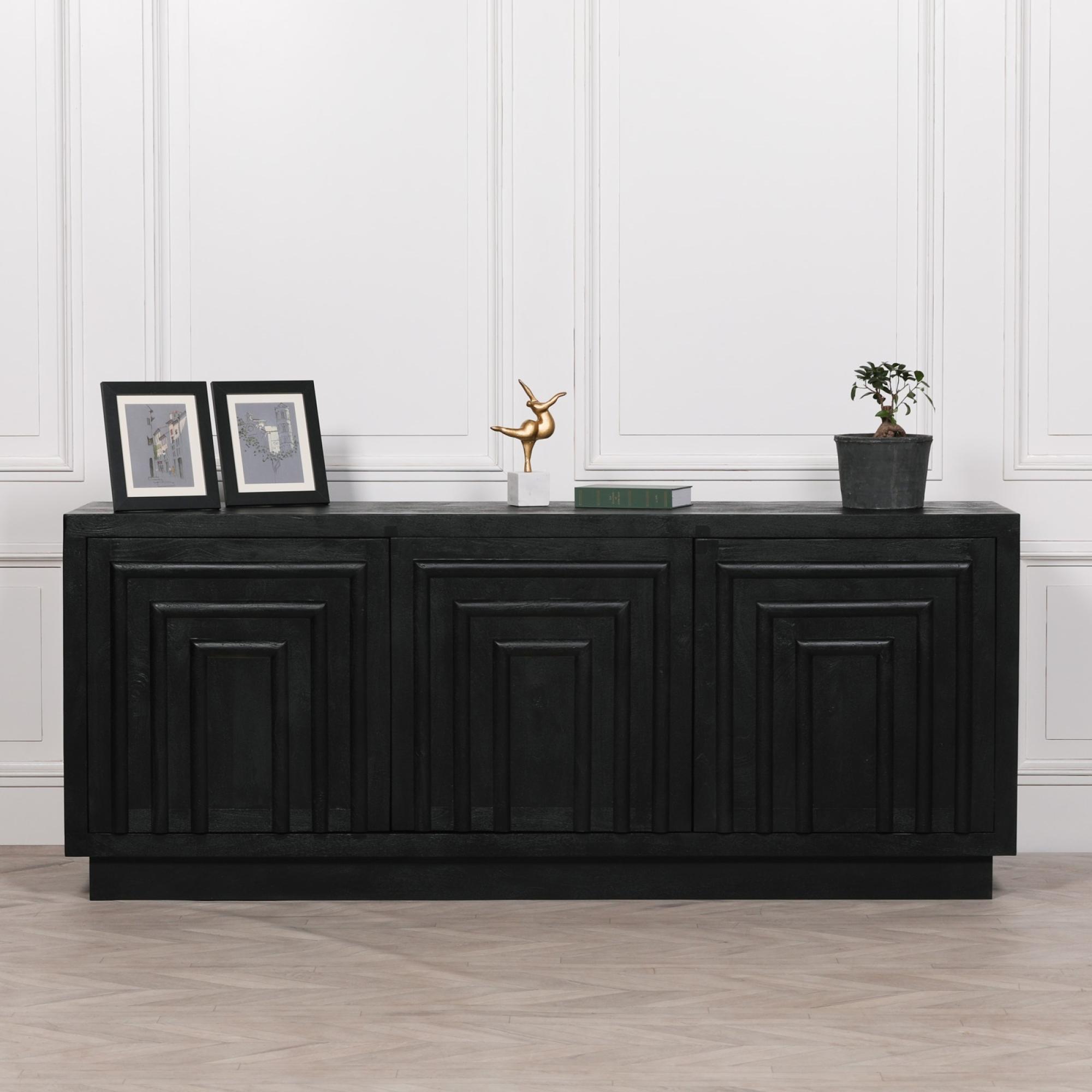 Contemporary Black Mango Wood Sideboard - 3 Door - Extra Large