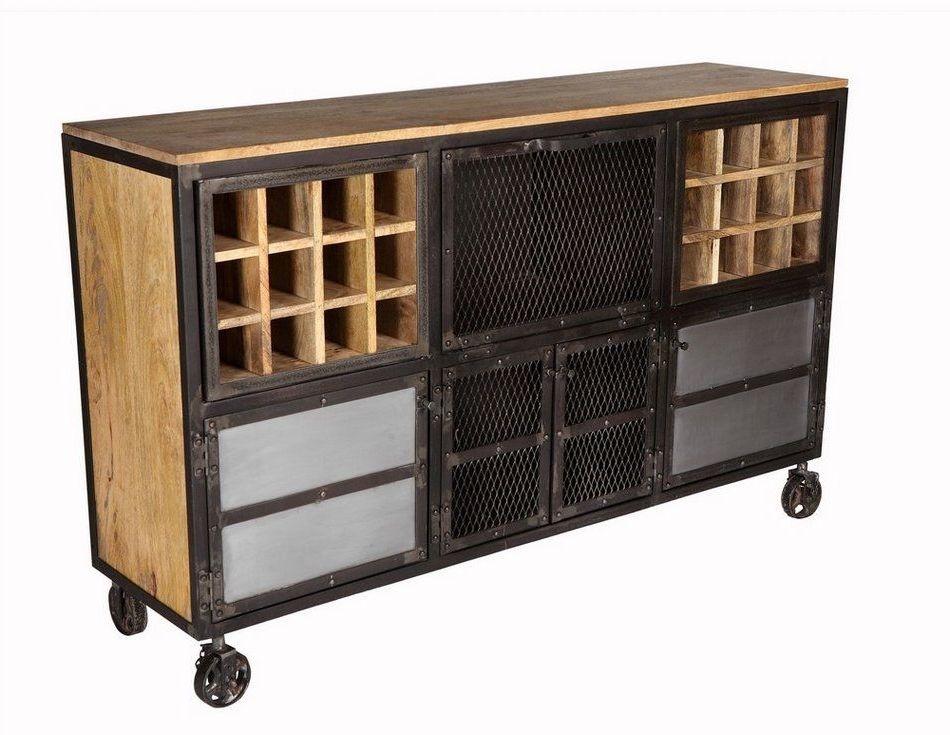 Coorg Sideboard - Wine Rack - On Wheels - Industrial Style
