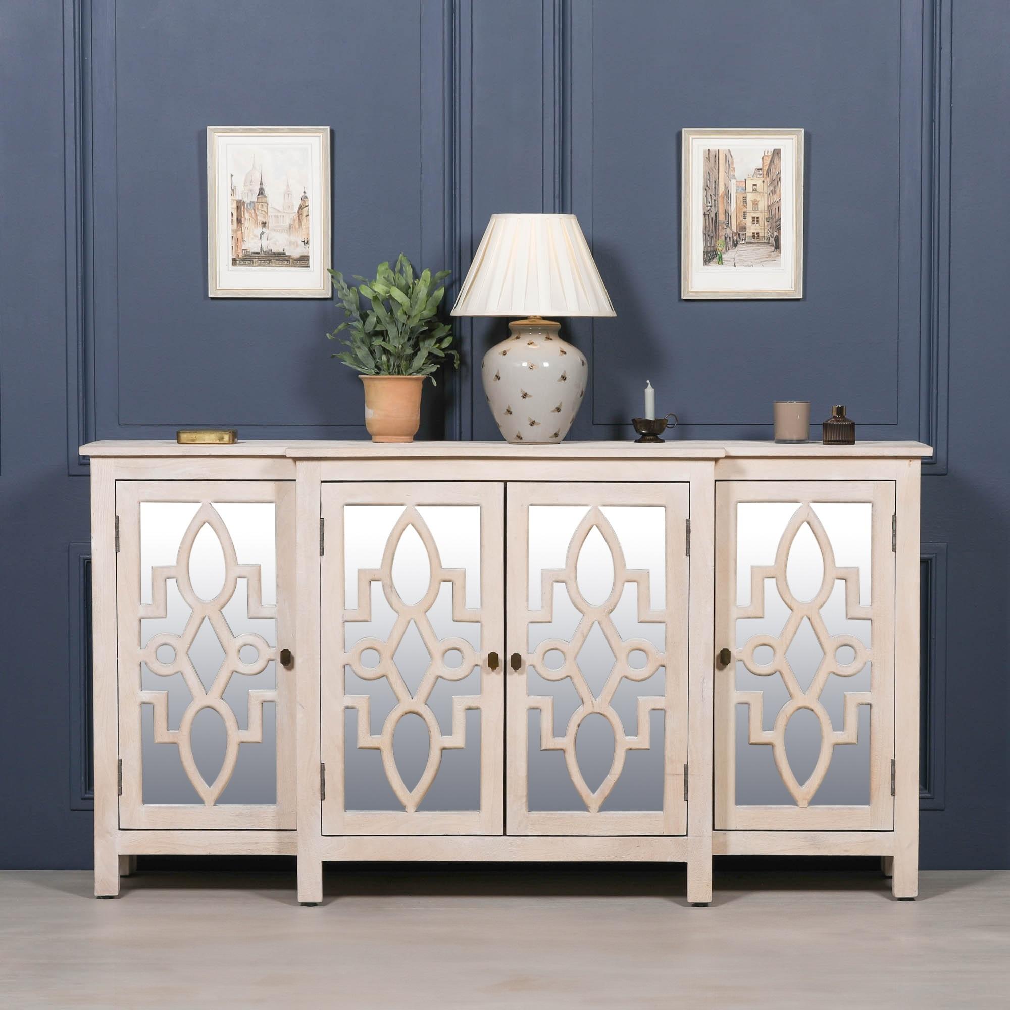 Cream Mirrored Breakfront Sideboard - 4 Door - Large