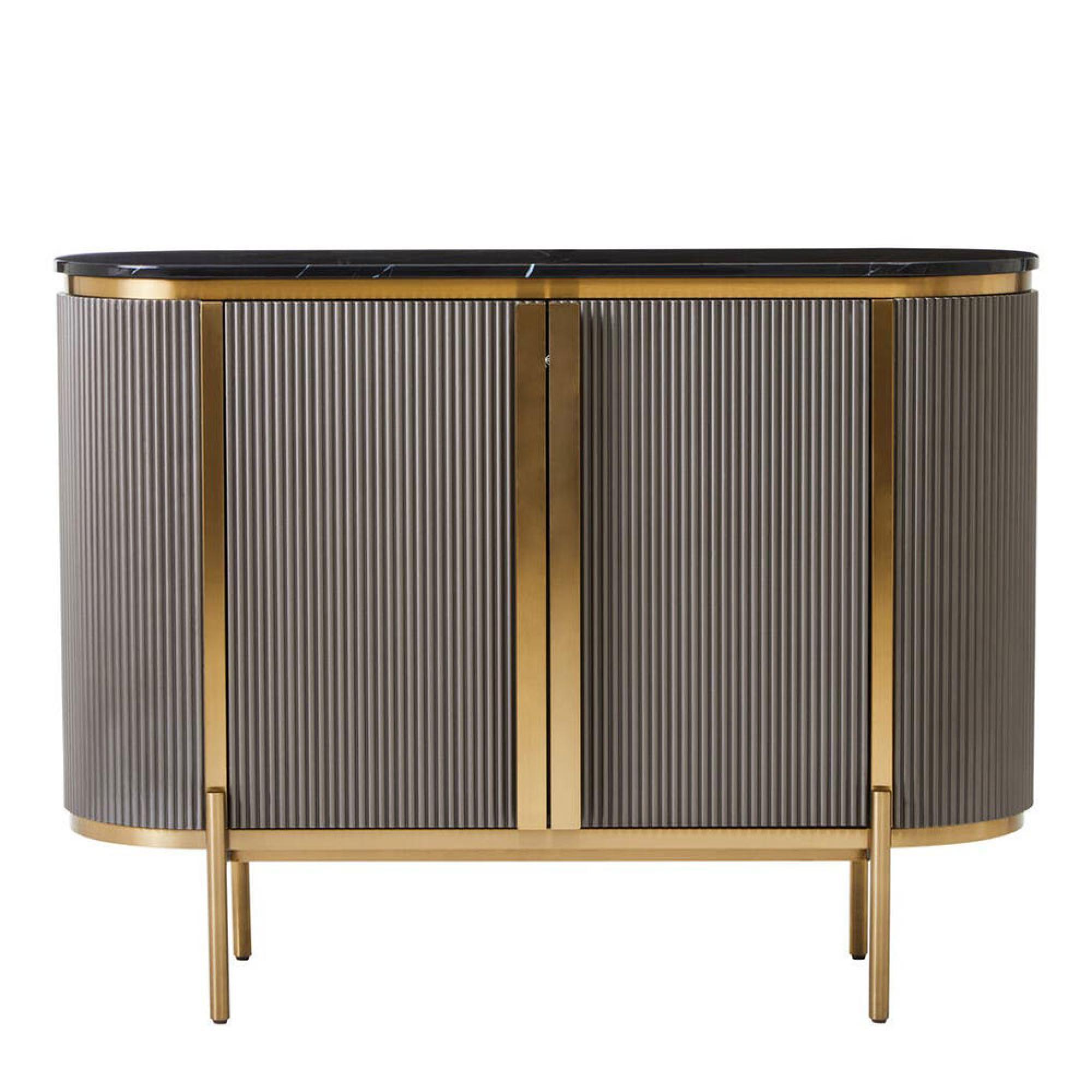 Dervio Sideboard - 2 Door - Small - Grey Fluted - Curved with Black Marble Top - 120cm