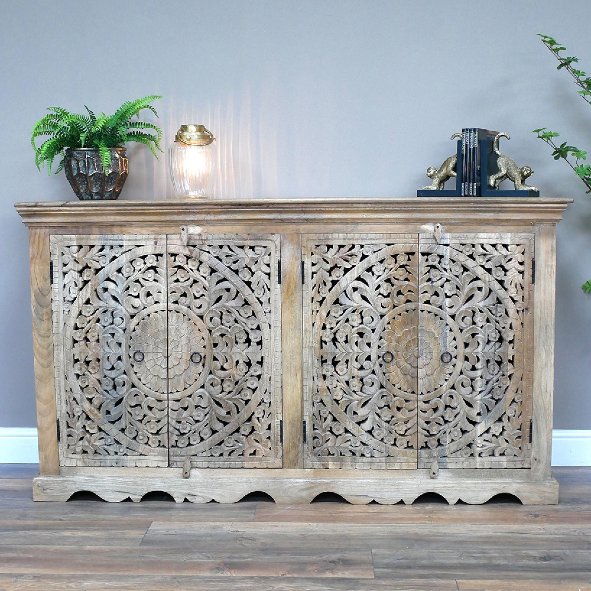 Sideboard - Carved Mango Wood - 4 Door - Large - 160cm