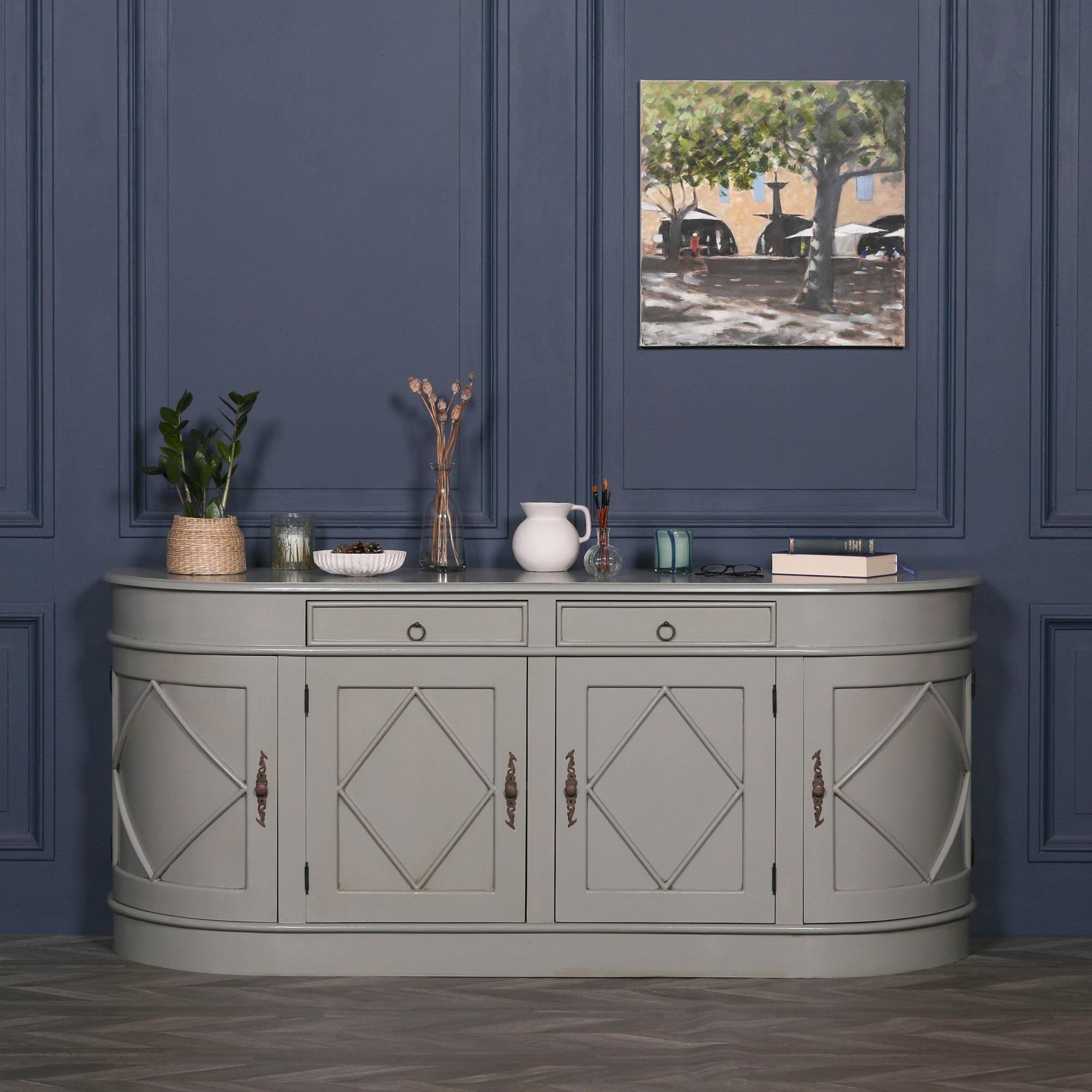 French Style Sideboard - Grey Mahogany - Curved - 4 Door - Extra Large - 200cm