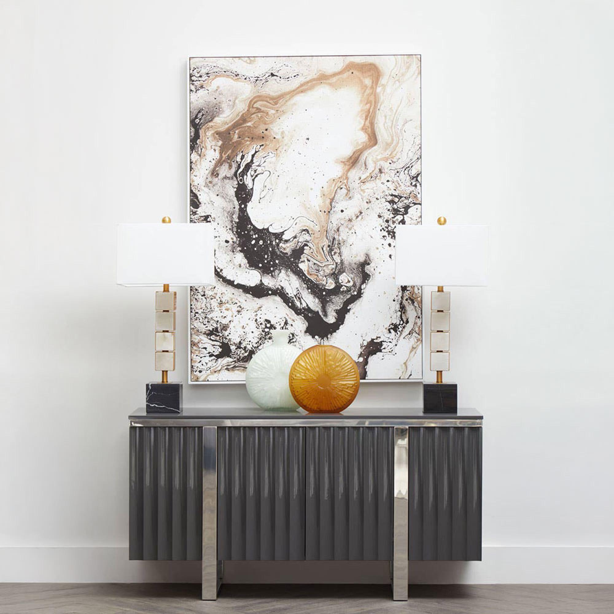 Genoa Sideboard - 4 Door - Medium - Fluted Grey High Gloss - 146cm