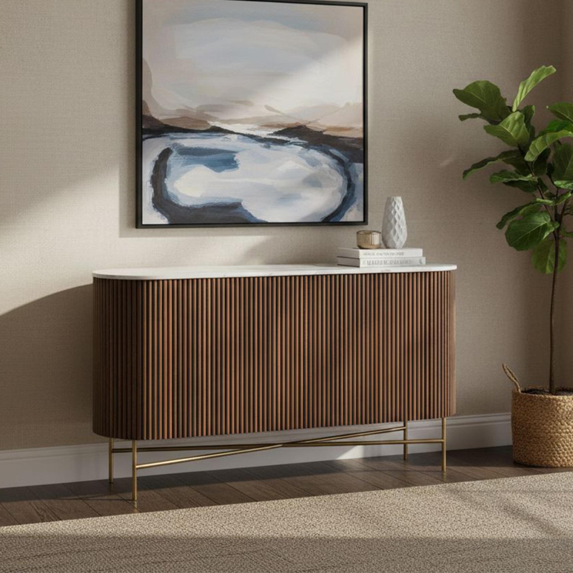 Harvard Sideboard - 150cm Medium 2 Door Fluted Curved - White Marble Top