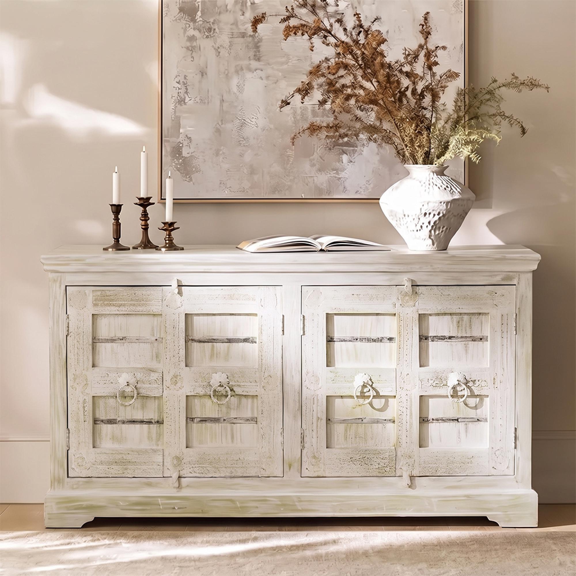 Heritage Sideboard - 4 Door - 200cm - Extra Large - Distressed - Mango Wood
