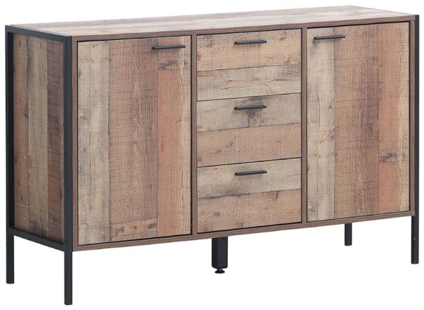 Industrial Sideboard - 2 Door - 3 Drawer - Rustic Oak Effect