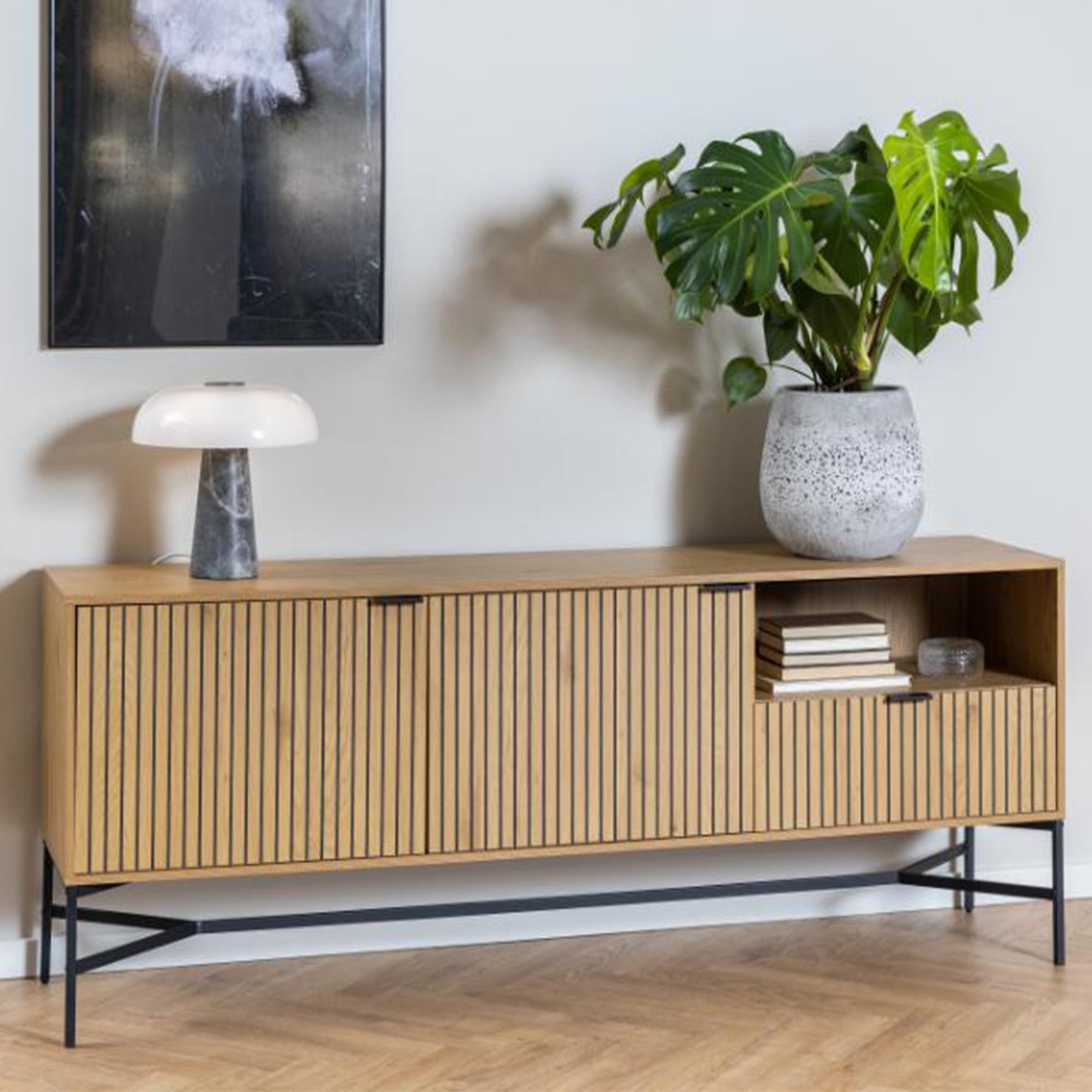 Jaipur Extra Large Sideboard - 2 Door - 180cm - Fluted - Wild Oak