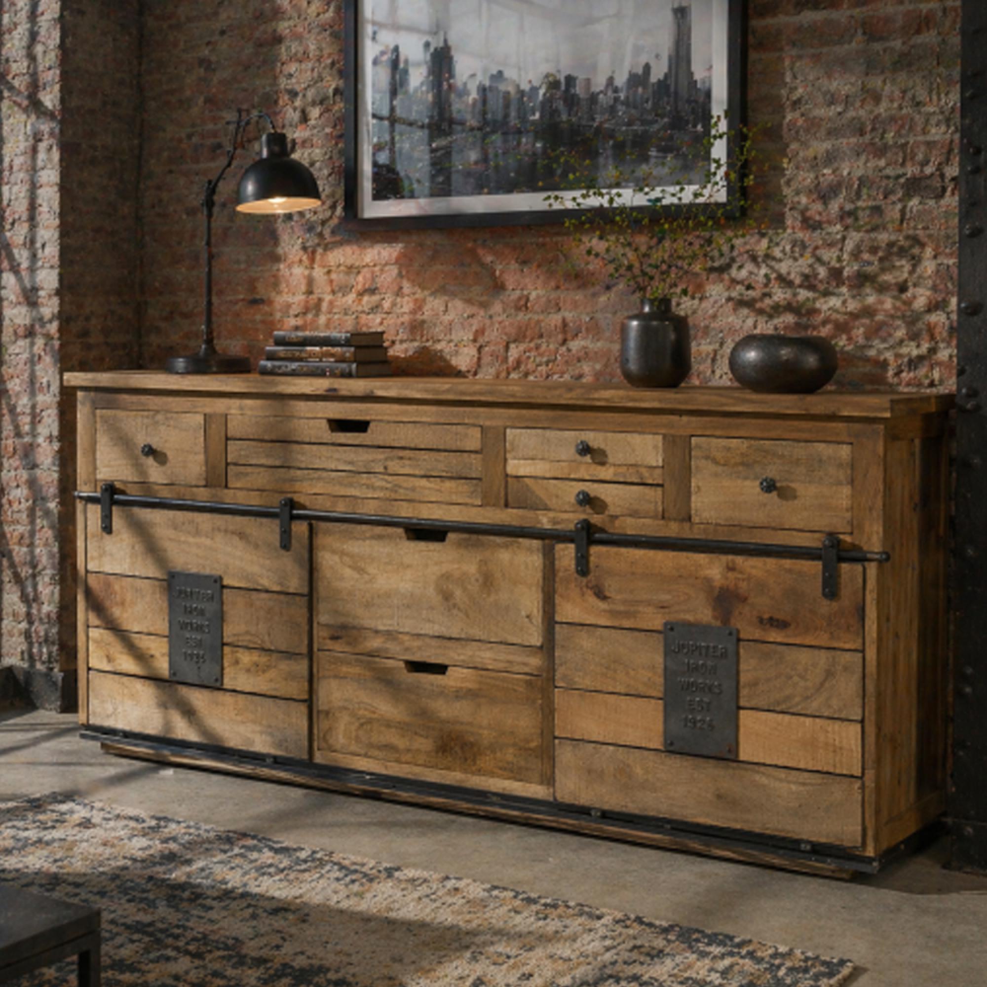 Jupiter Industrial Sideboard - Mango Wood - 2 Sliding Doors - Large