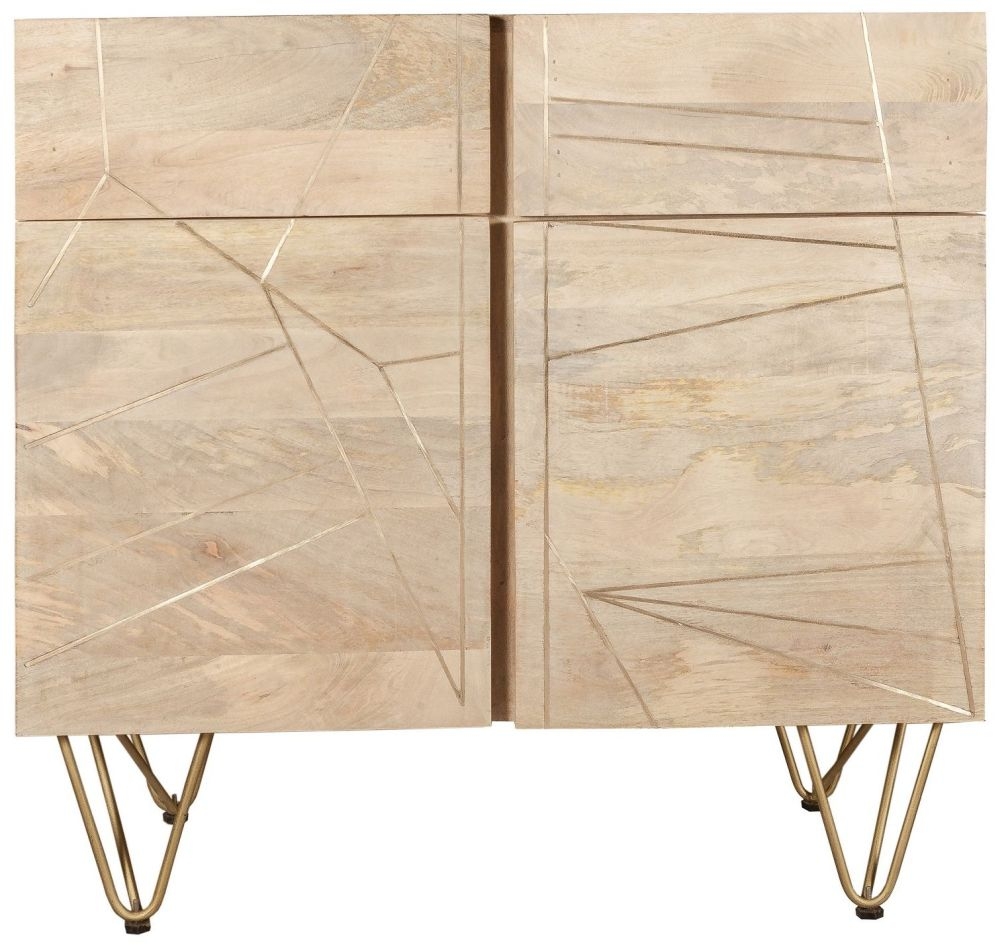 Kaza Sideboard - 2 Door - Small - 90cm - Hairpin Legs - Gold Geometric Inlay - Light Mango Wood