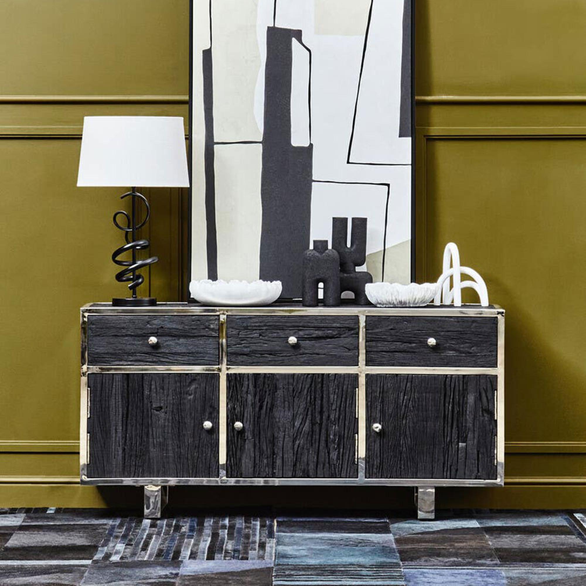 Kerala Sideboard - 3 Door - Medium - Black Pine Wood - 150cm