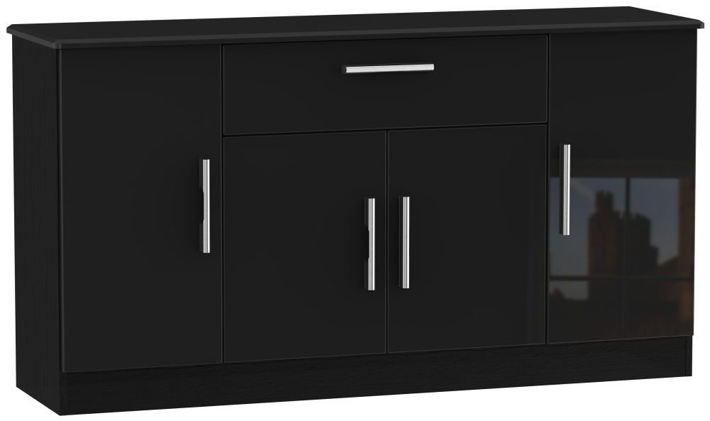 Knightsbridge Sideboard - Wide - 4 Doors - Gloss Black
