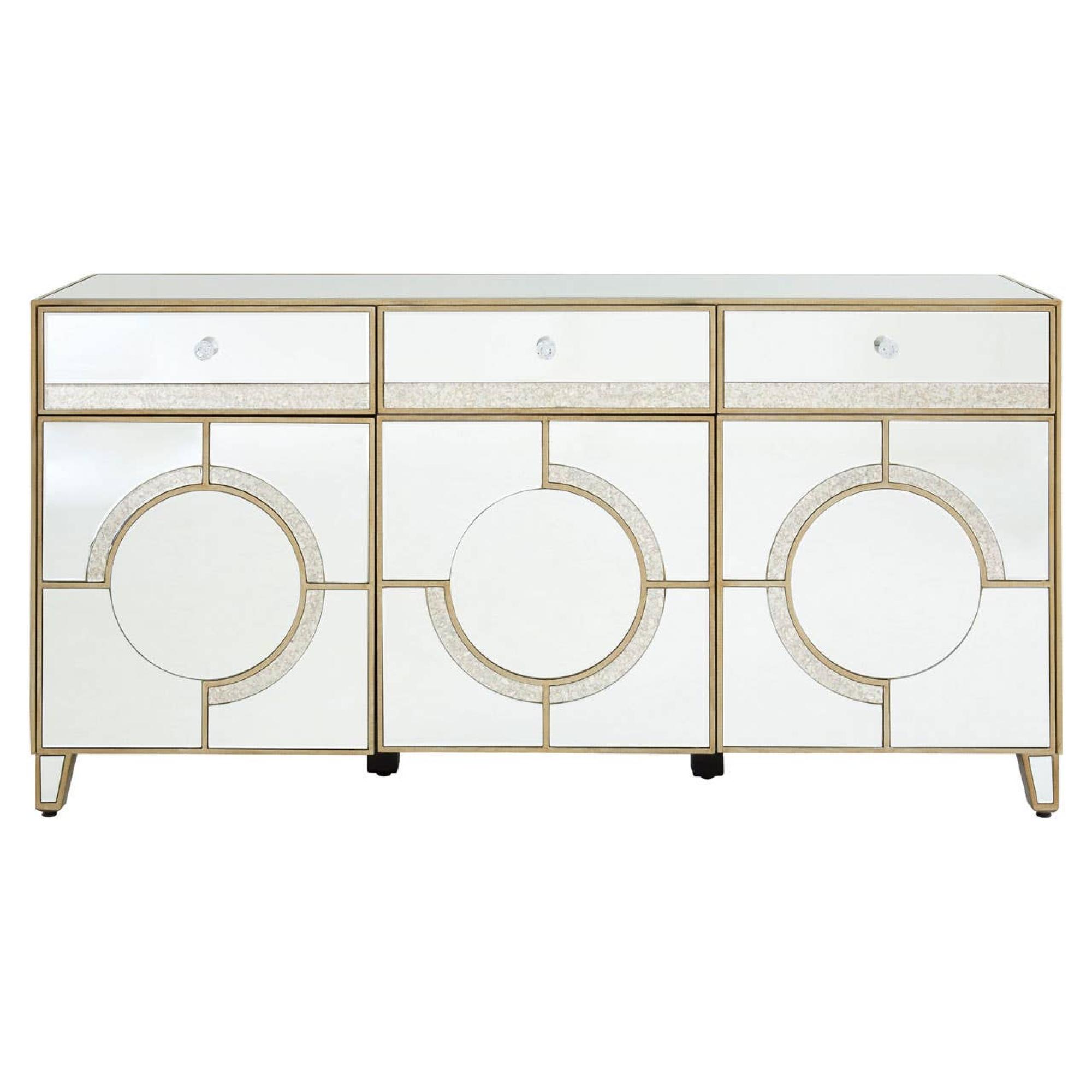 Knightsbridge Sideboard - 3 Door - Medium - Mirrored with Gold Trim - 158cm