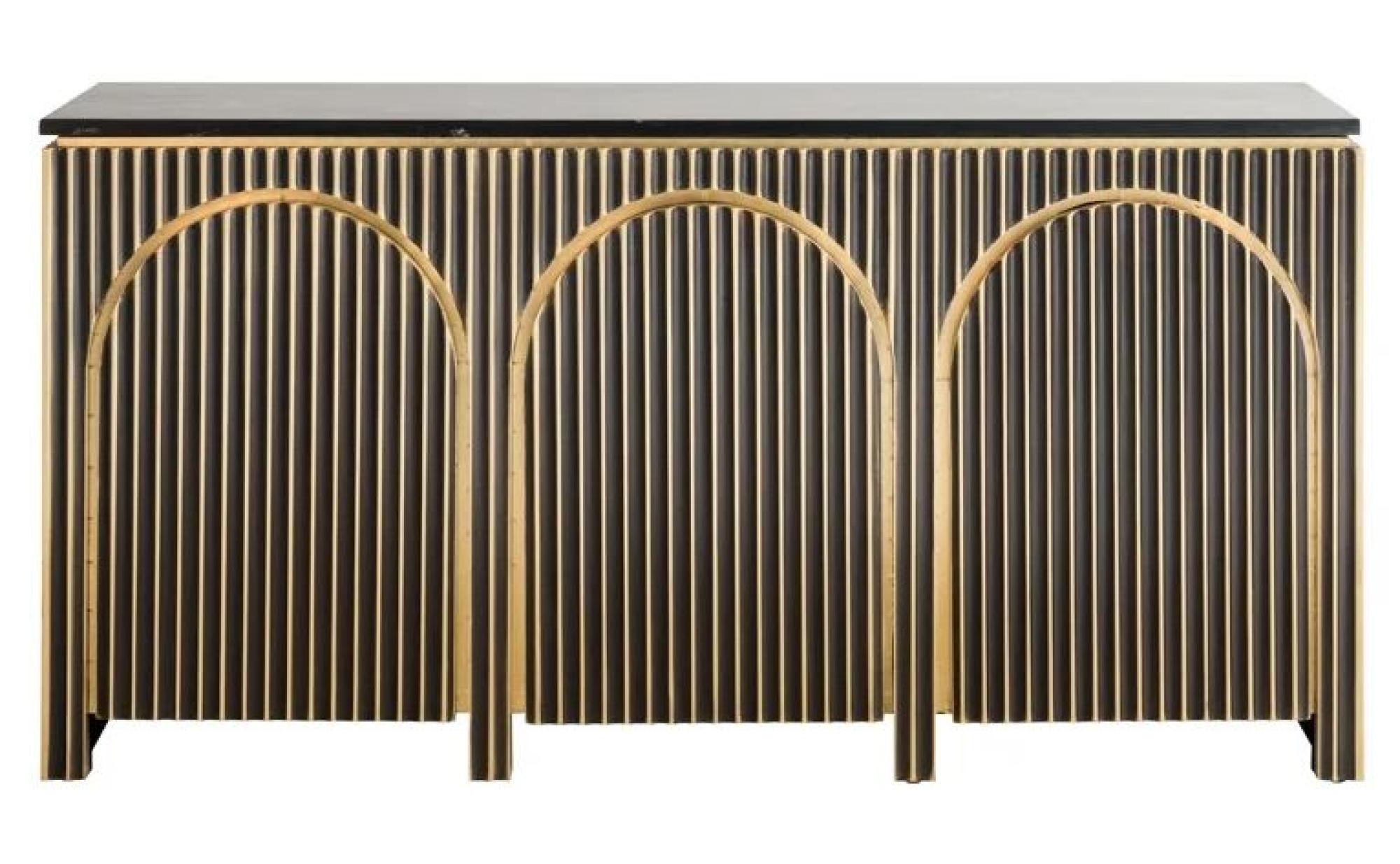 Les Arcs Brushed Gold Ribbed 3 Door Large Sideboard - 160cm