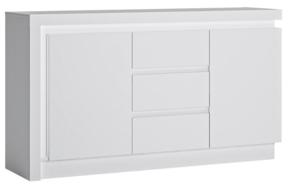 Lyon Sideboard - 2 Door - 3 Drawer - Medium - White High Gloss