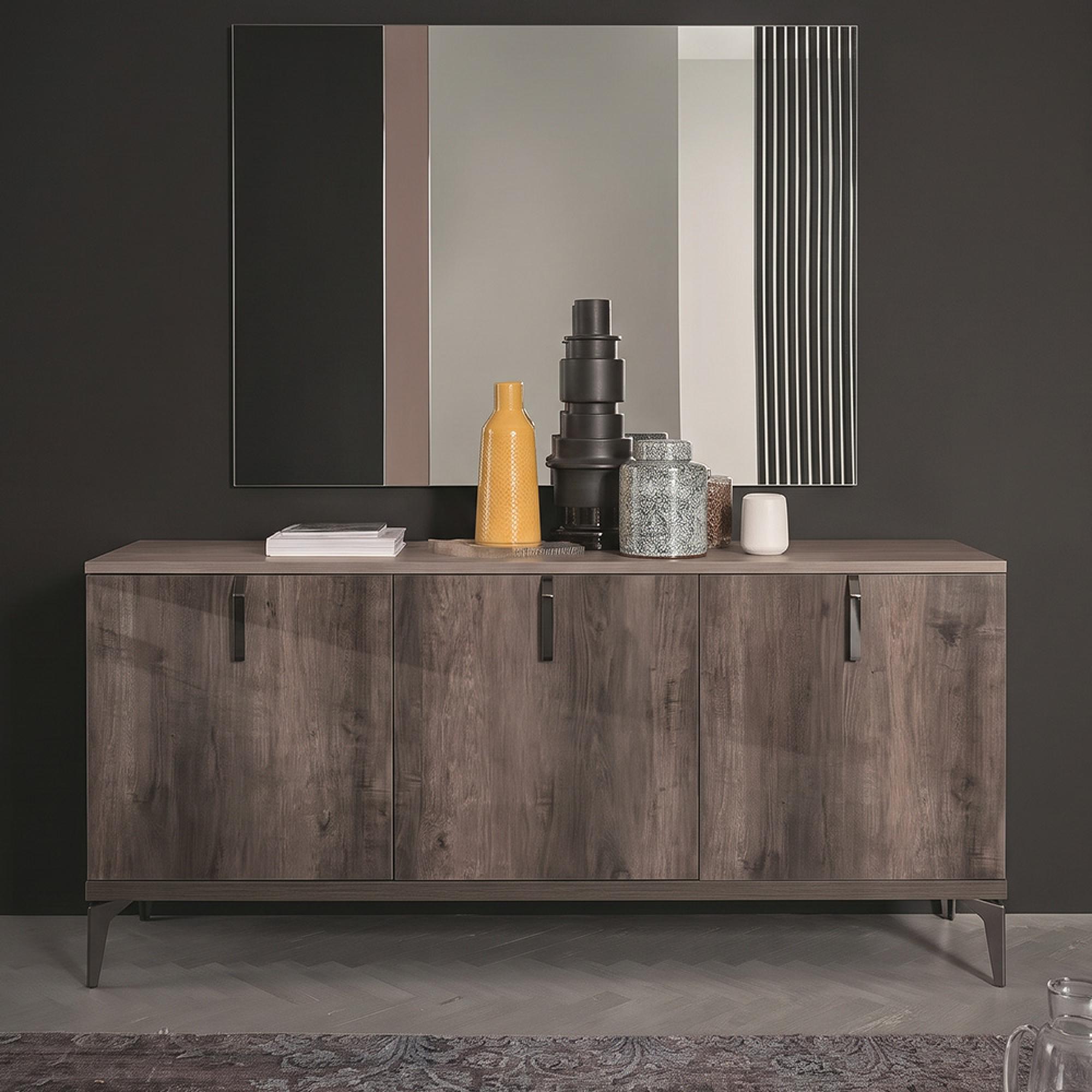 Matera Italian Wood Grain Gloss 3 Door Medium Sideboard