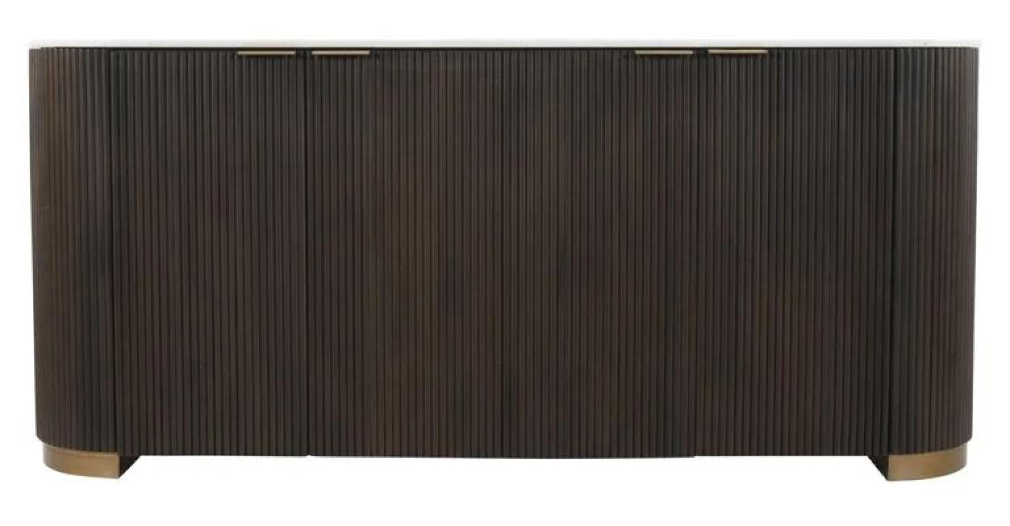 Mayfield White Marble Top Extra Large Sideboard - Dark Wood Fluted Base