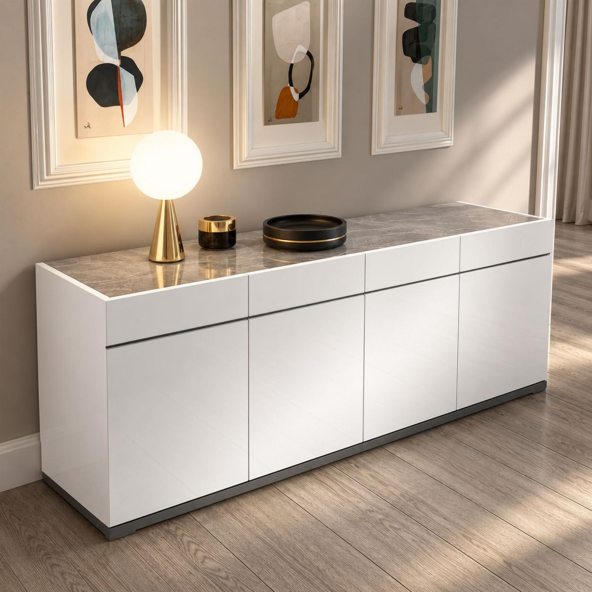 Modern Mara Large Buffet Sideboard - 195cm -  4 Doors - White