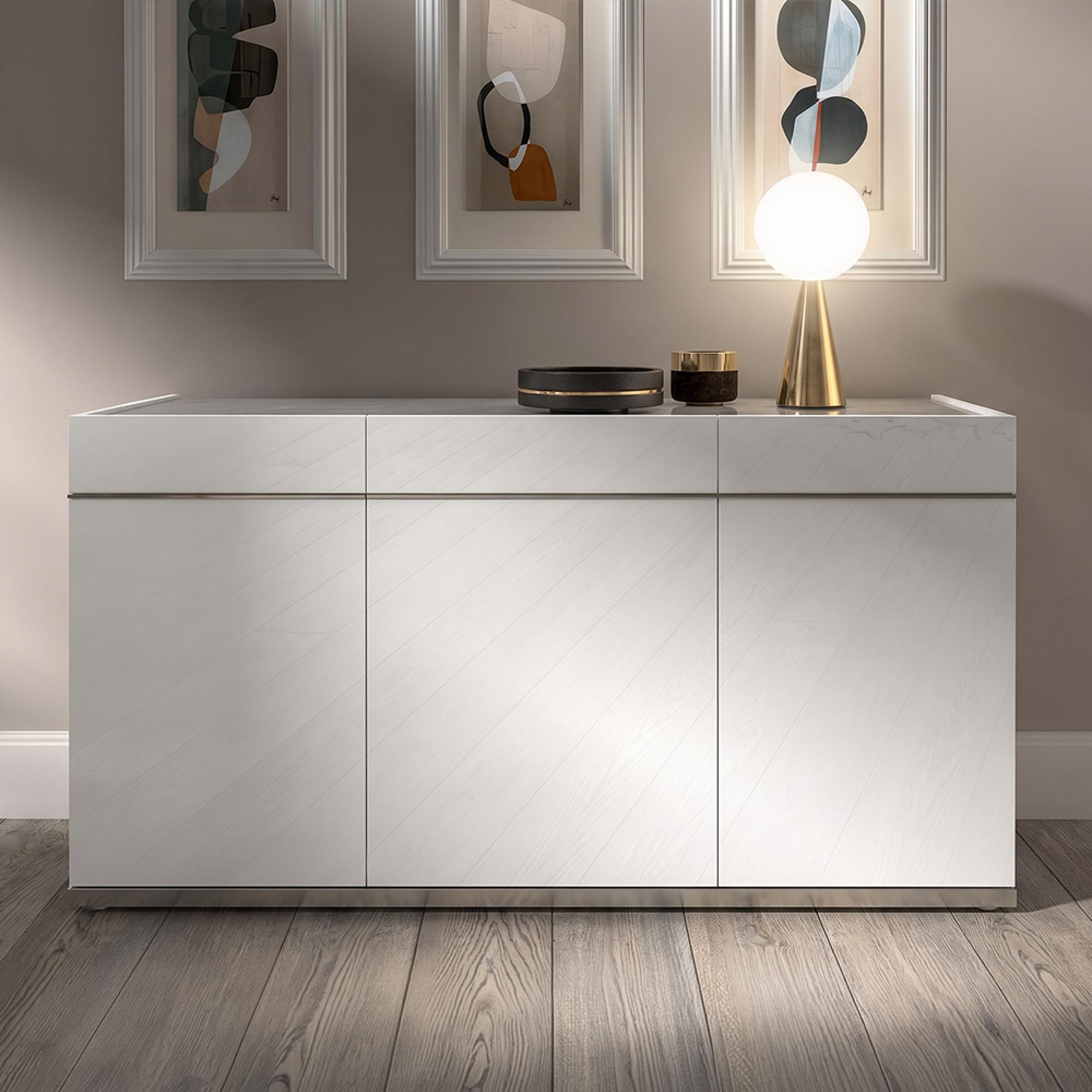 Modern Mara Medium Buffet Sideboard - 140cm - 3 Doors - White