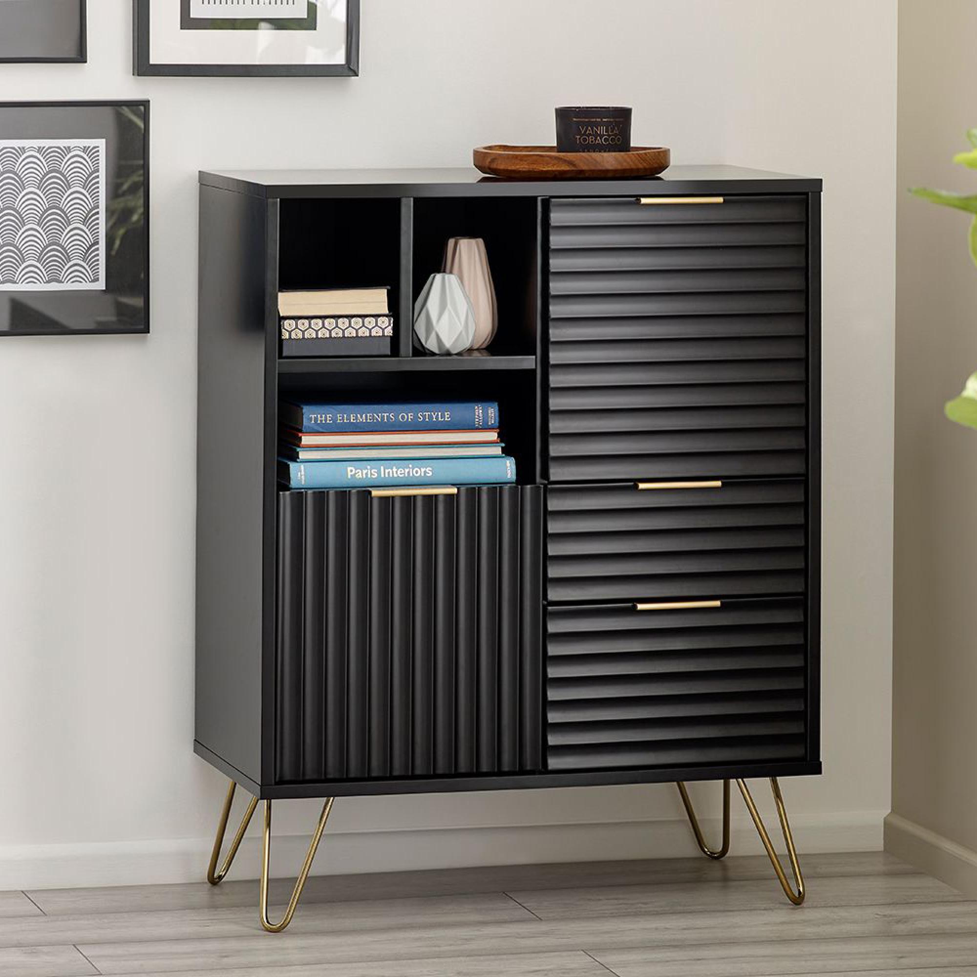Murano Sideboard - 80cm - 2 Door - Small - Ribbed - Black