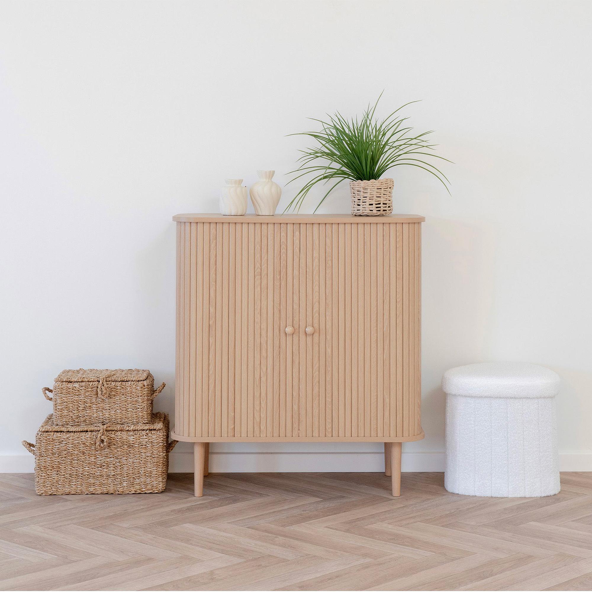 Nikko Small Sideboard - 2 Door - Curved - Fluted - 80cm - Pine Wood