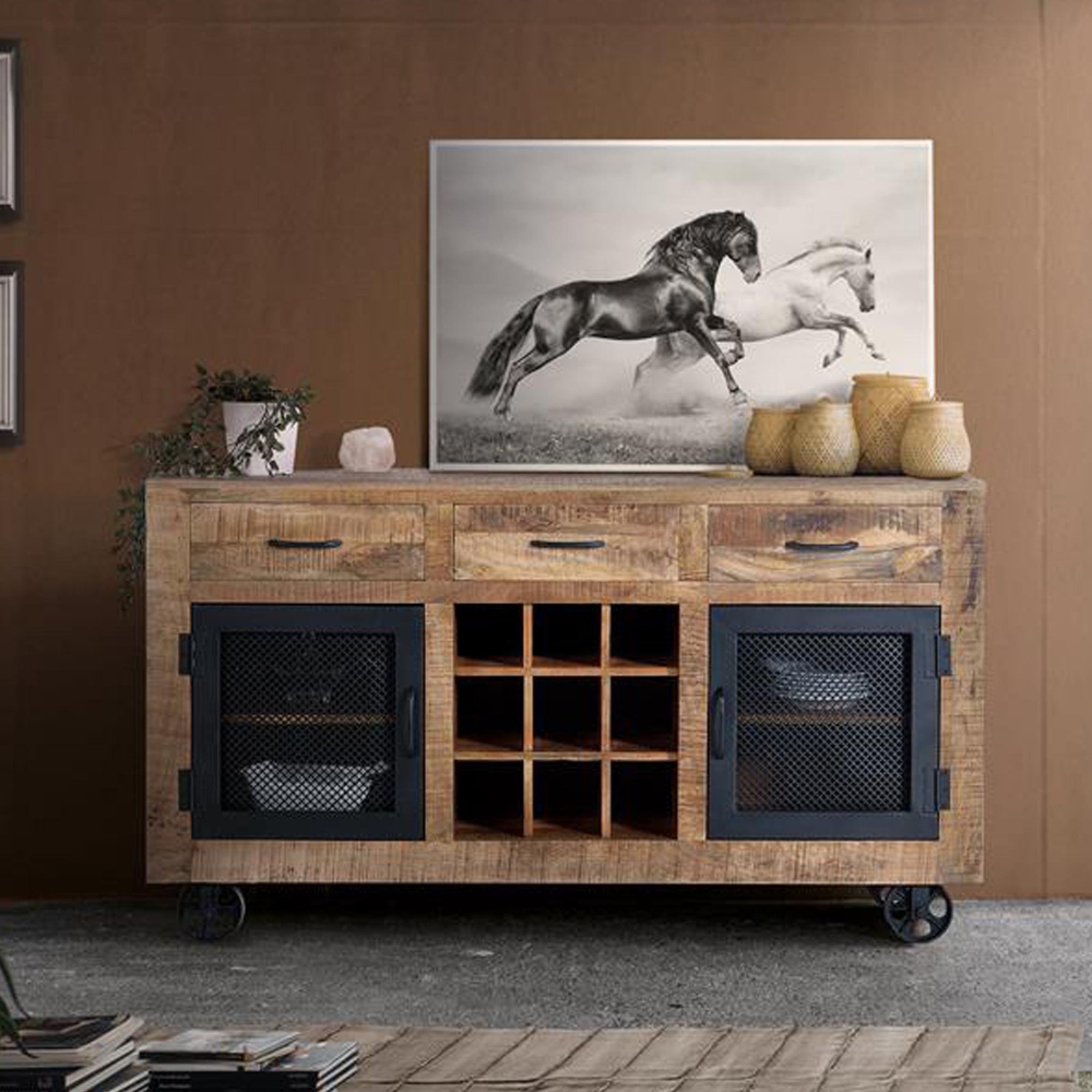 Noemi Industrial Style Mango Wood - 2 Door Medium Sideboard - 150cm