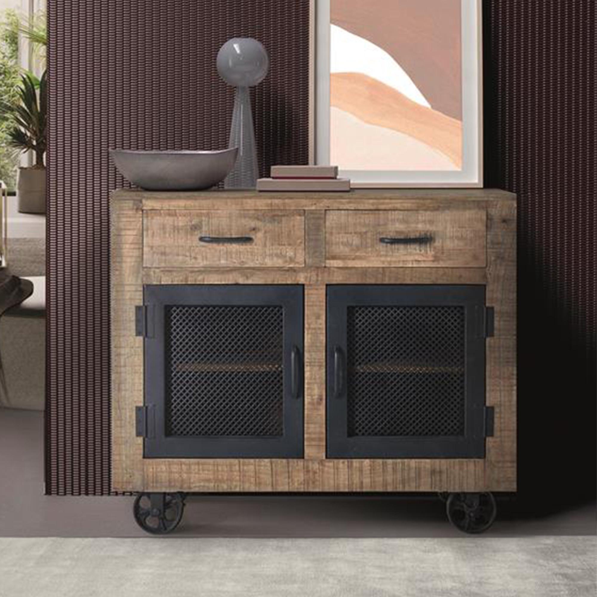 Noemi Industrial Style Mango Wood - 2 Door Small Sideboard - 100cm