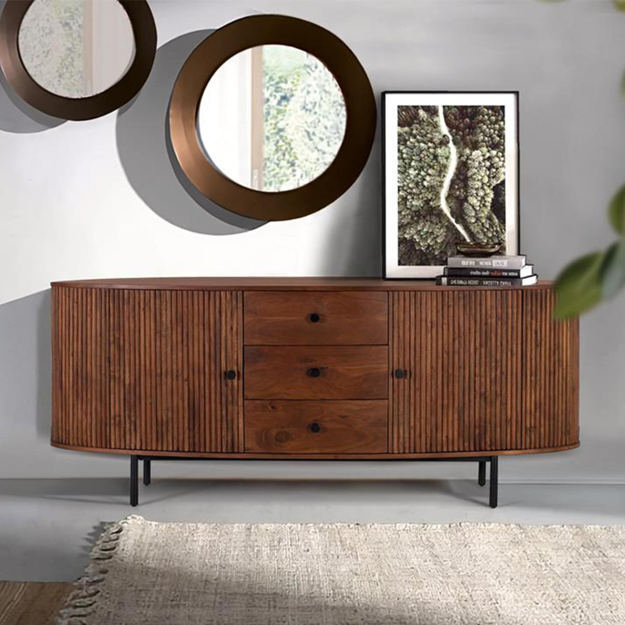 Paloma Sideboard - Fluted Acacia Wood - Curved - 2 Door - Extra Large - 180cm