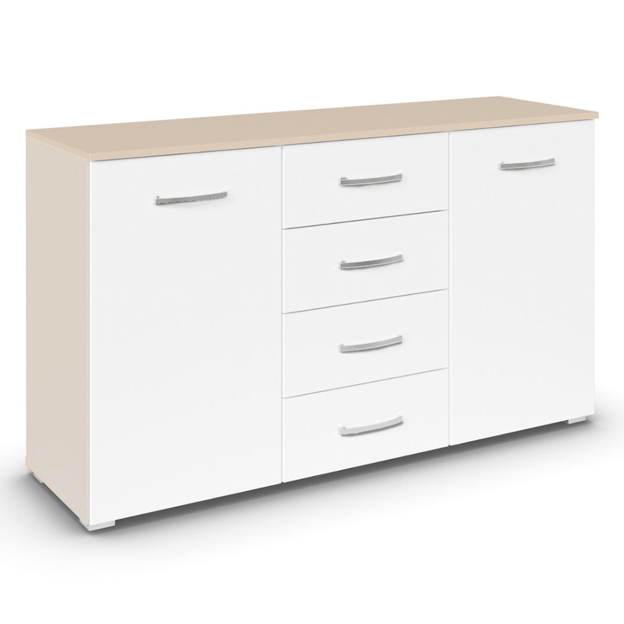 Aditio Medium Sideboard - 120cm - 2 Door - 4 Drawer - Champagne & Alpine White