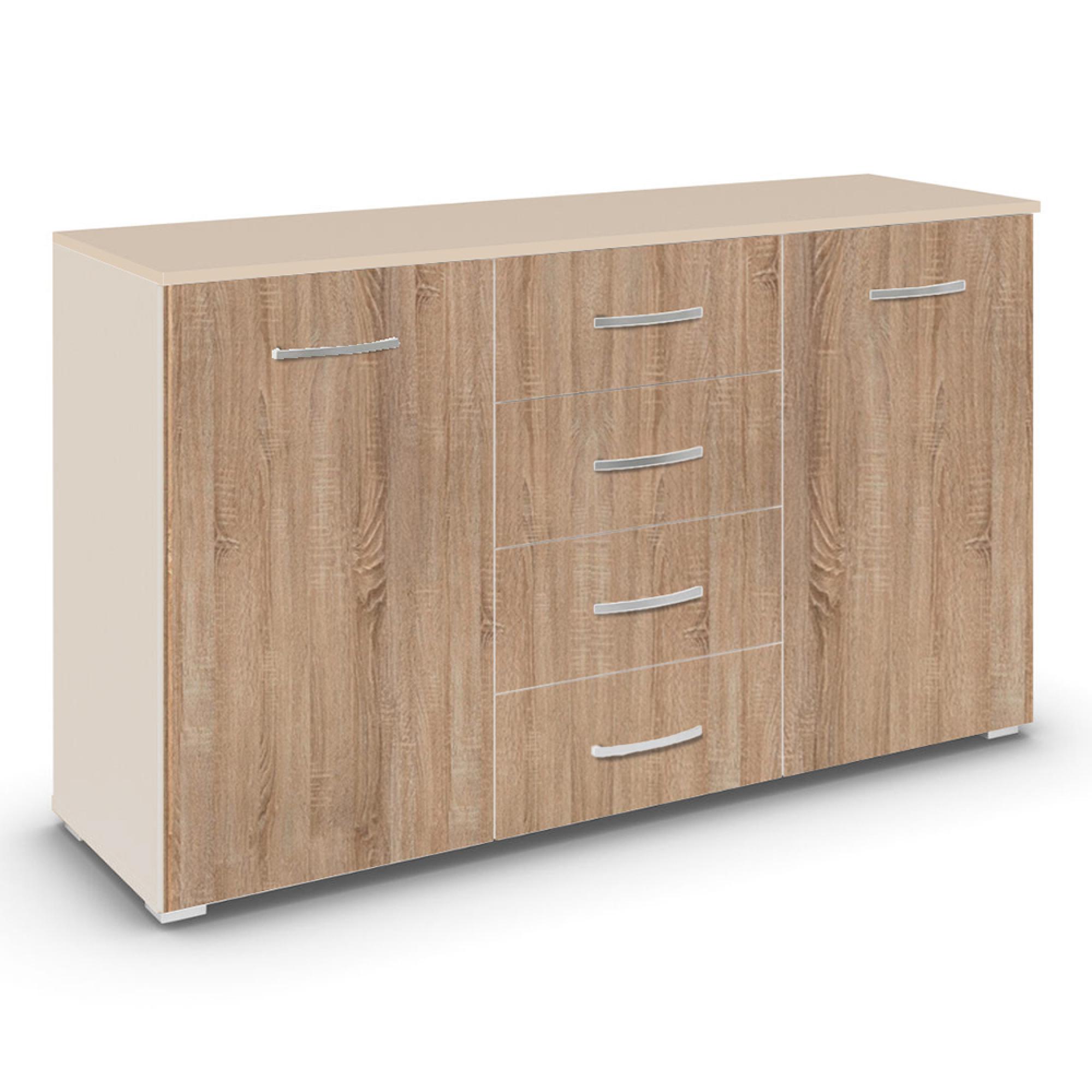 Aditio Medium Sideboard - 120cm - 2 Door - 4 Drawer - Champagne & Sonoma Oak