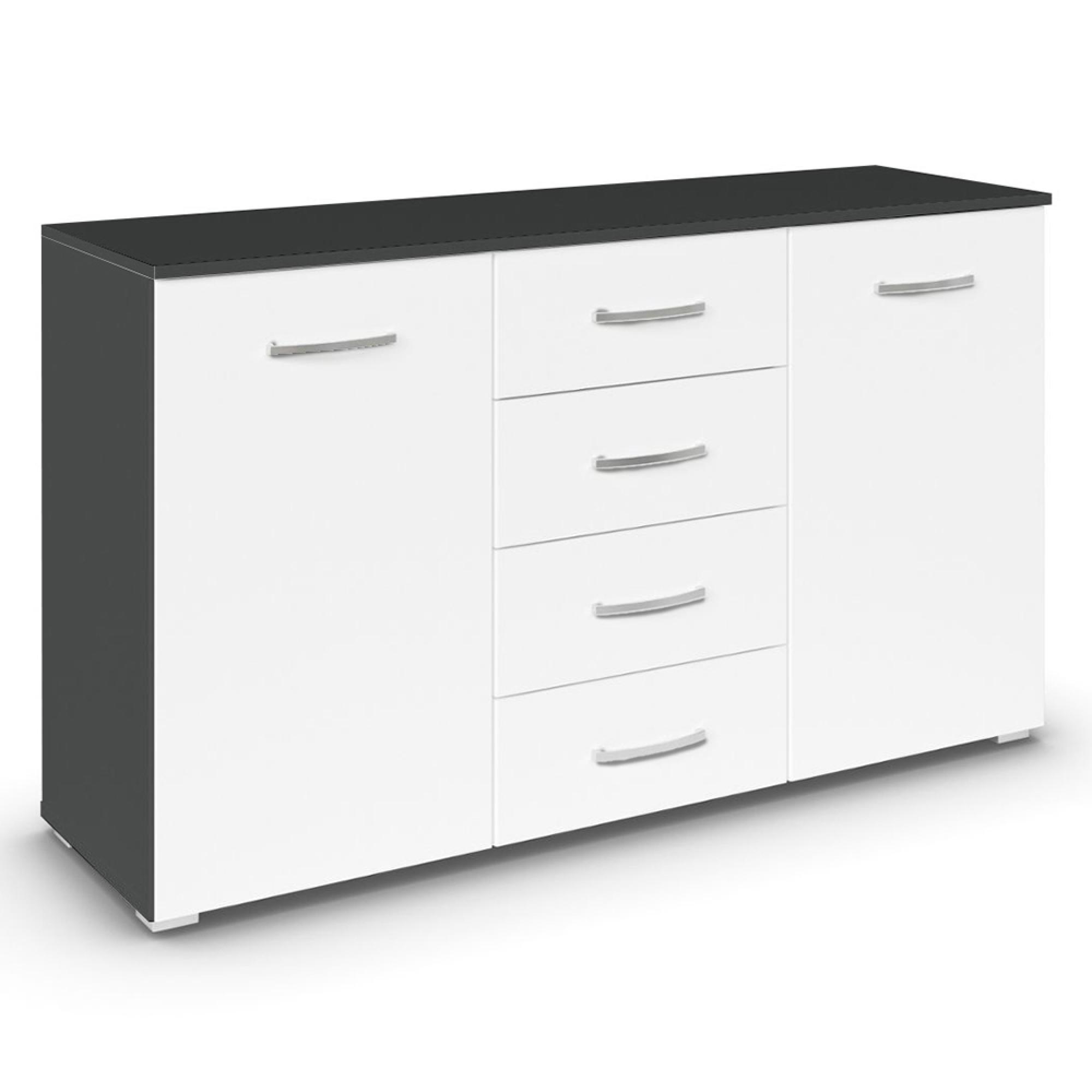 Aditio Medium Sideboard - 120cm - 2 Door - 4 Drawer - Metallic Dark Grey & Alpine White