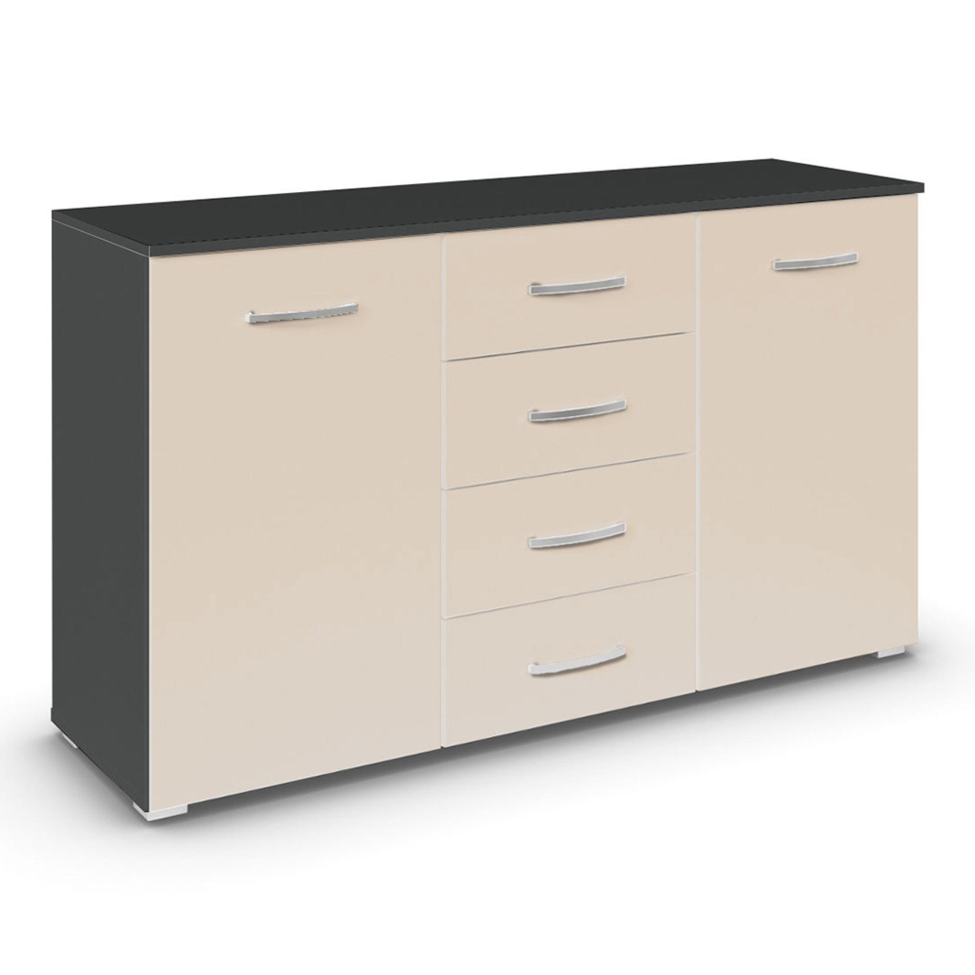 Aditio Medium Sideboard - 120cm - 2 Door - 4 Drawer - Metallic Dark Grey & Champagne