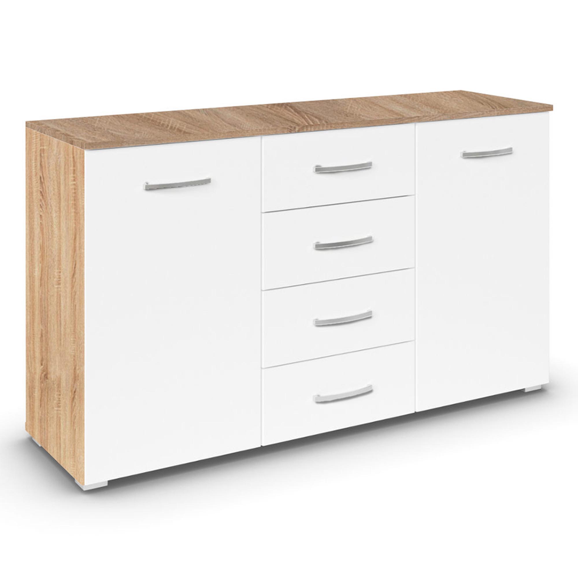 Aditio Medium Sideboard - 120cm - 2 Door - 4 Drawer - Sonoma Oak & Alpine White