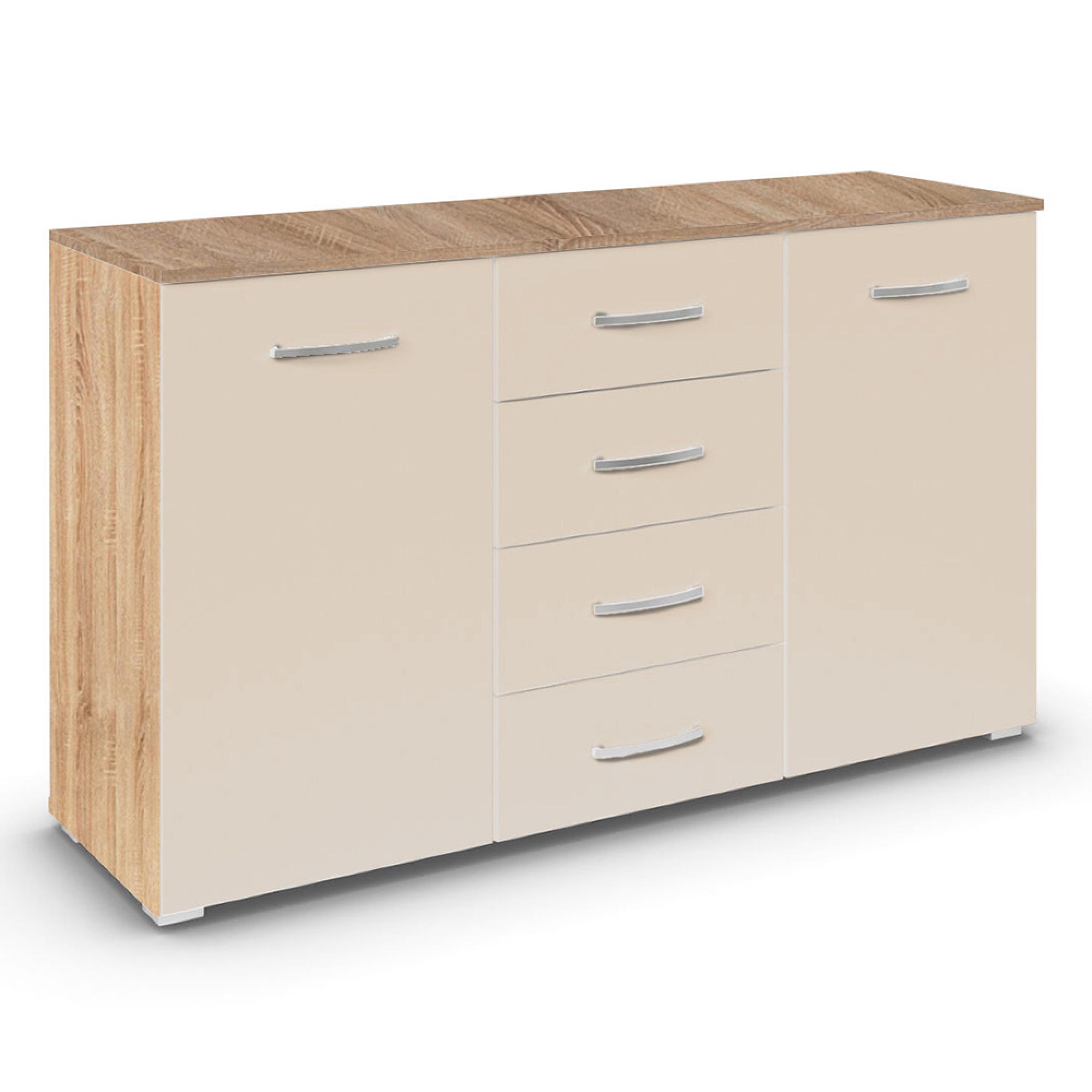 Aditio Medium Sideboard - 120cm - 2 Door - 4 Drawer - Sonoma Oak & Champagne