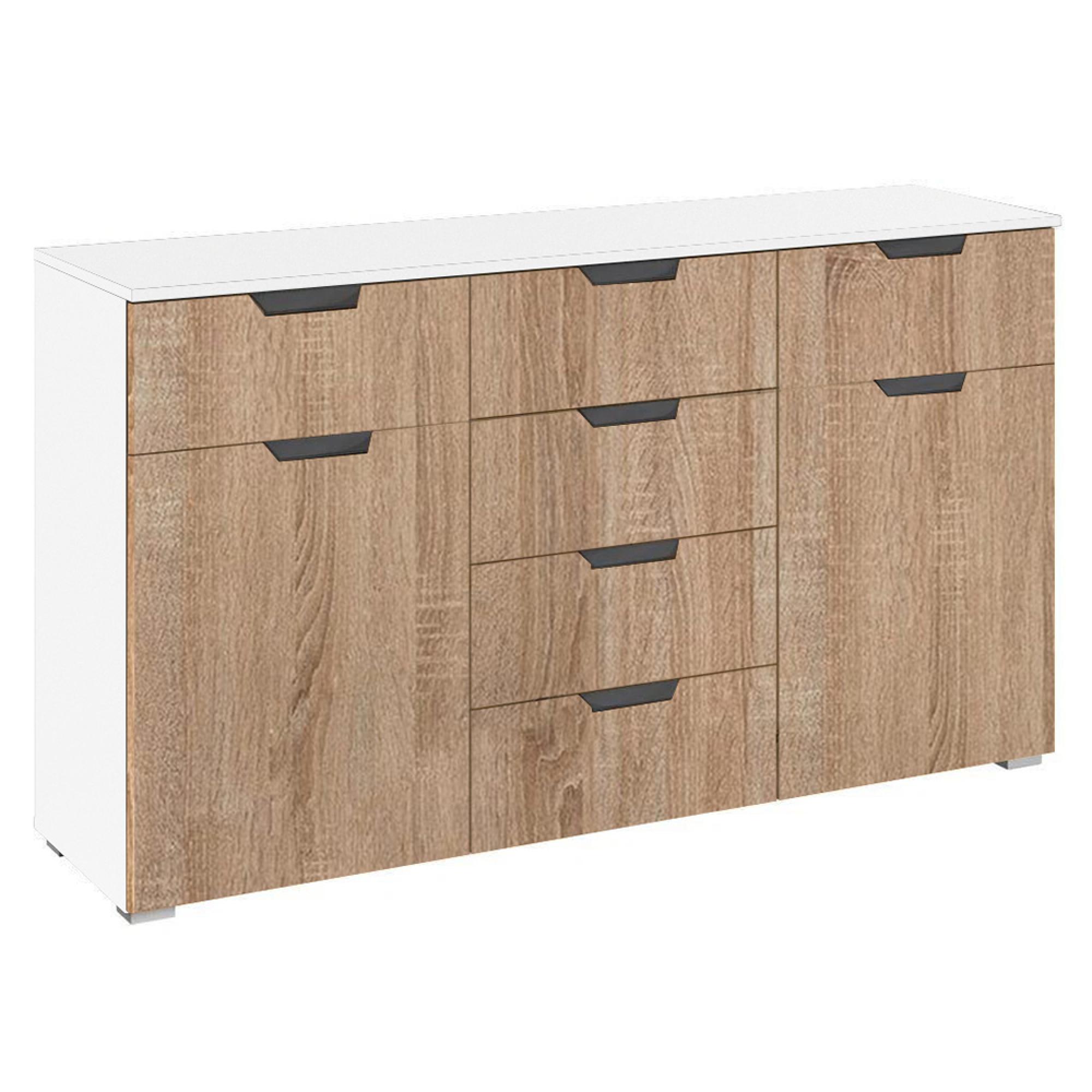 Aditio Medium Sideboard - 120cm - 2 Door - 6 Drawer - Alpine White & Sonoma Oak