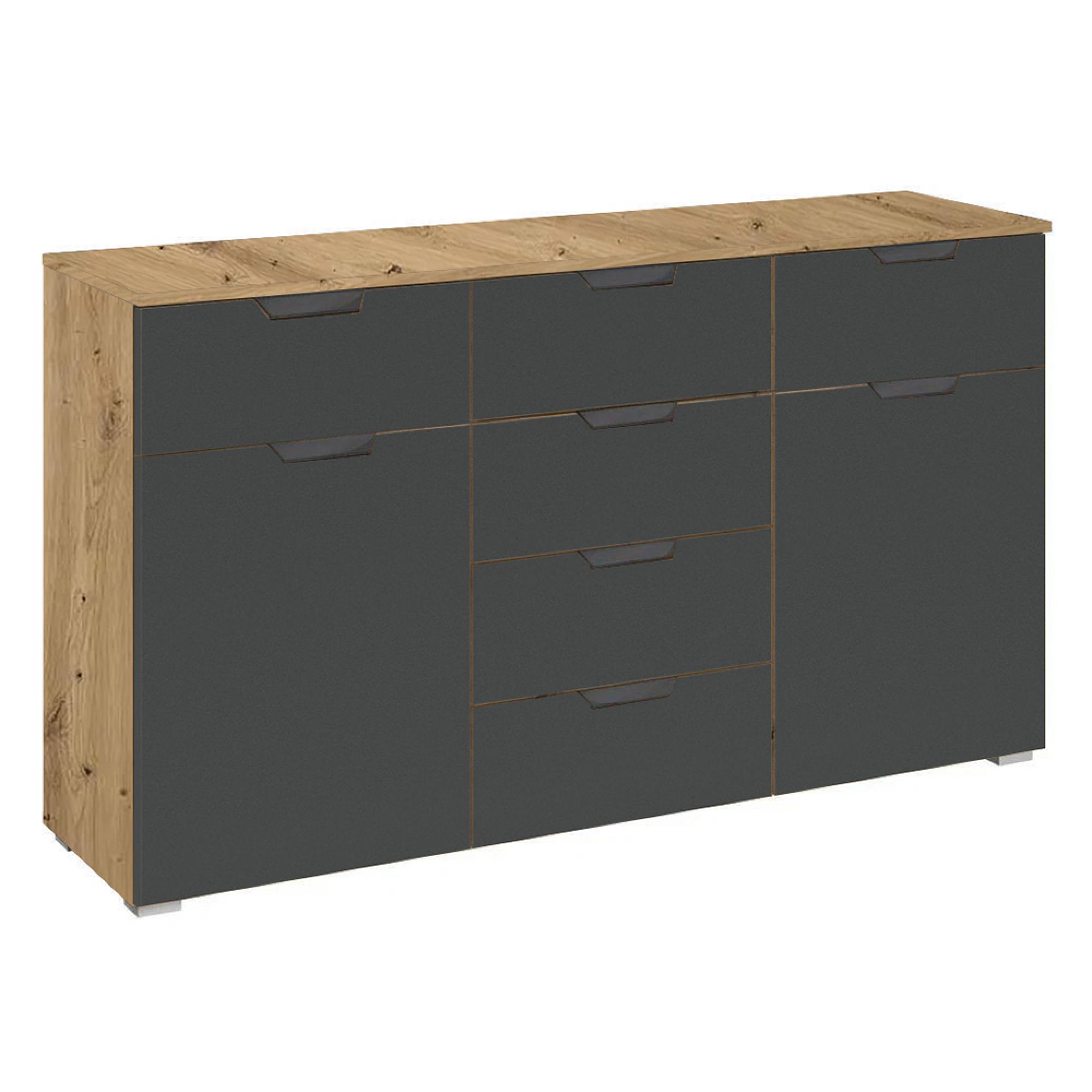 Aditio Medium Sideboard - 120cm - 2 Door - 6 Drawer - Artisan Oak & Metallic Dark Grey