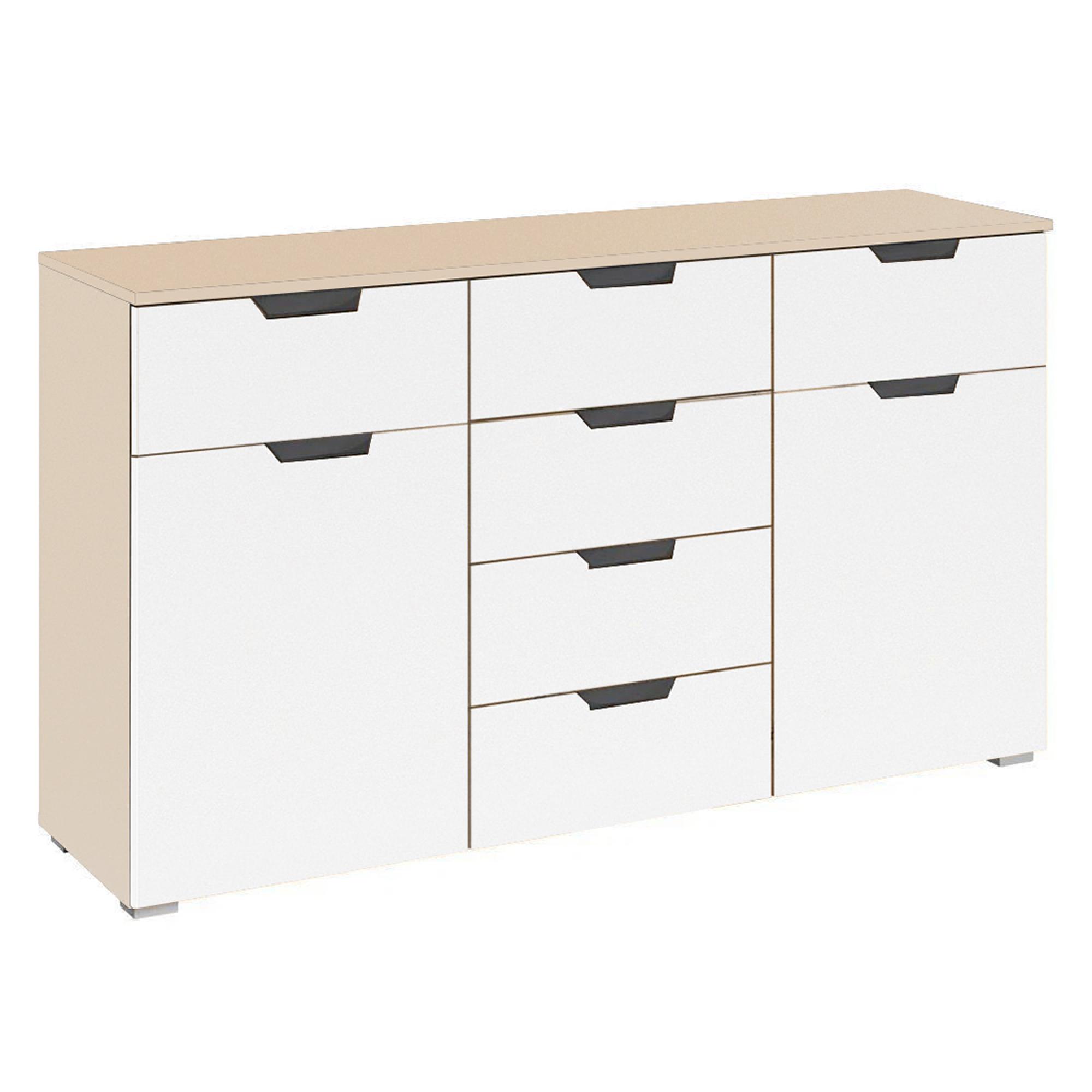 Aditio Medium Sideboard - 120cm - 2 Door - 6 Drawer - Champagne & Alpine White